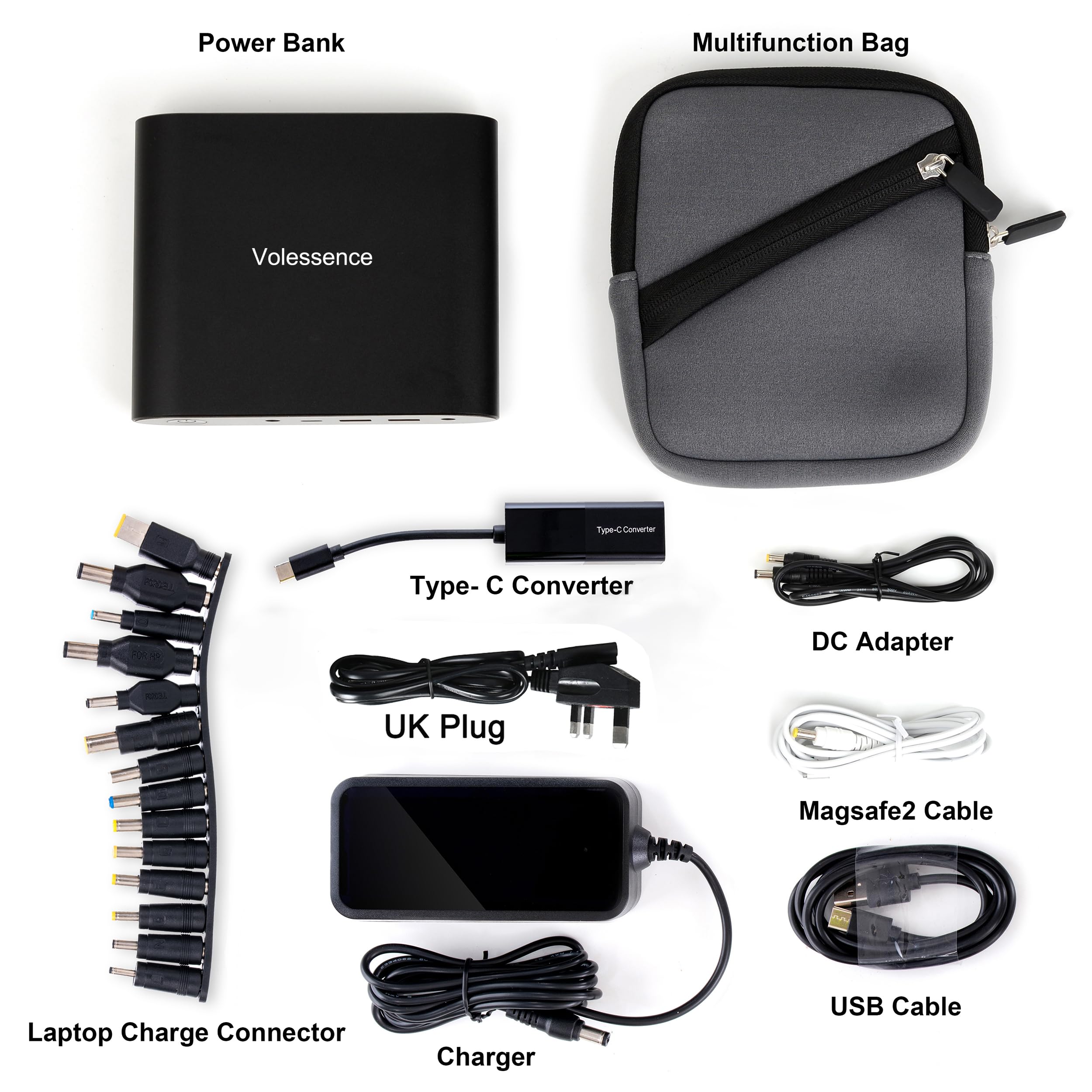 Przenośna ładowarka 25 000 mAh, szybkie ładowanie, laptop Power Bank z 4 portami (port DC + port U89 + podwójne USB) do laptopa, smartfona i tabletu