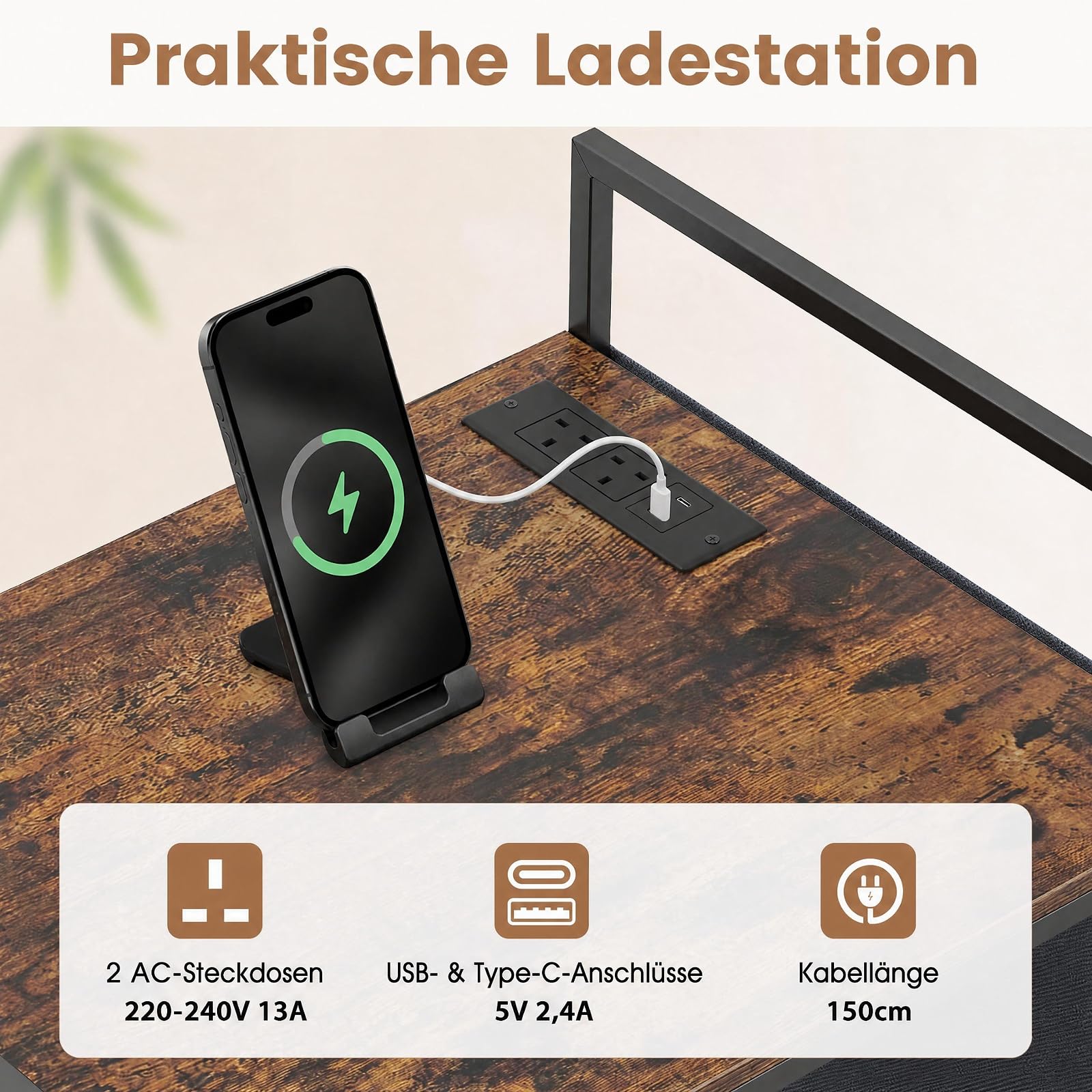 COSTWAY 3-stopniowy stół do drukarki ze stacją ładującą i gniazdkami
