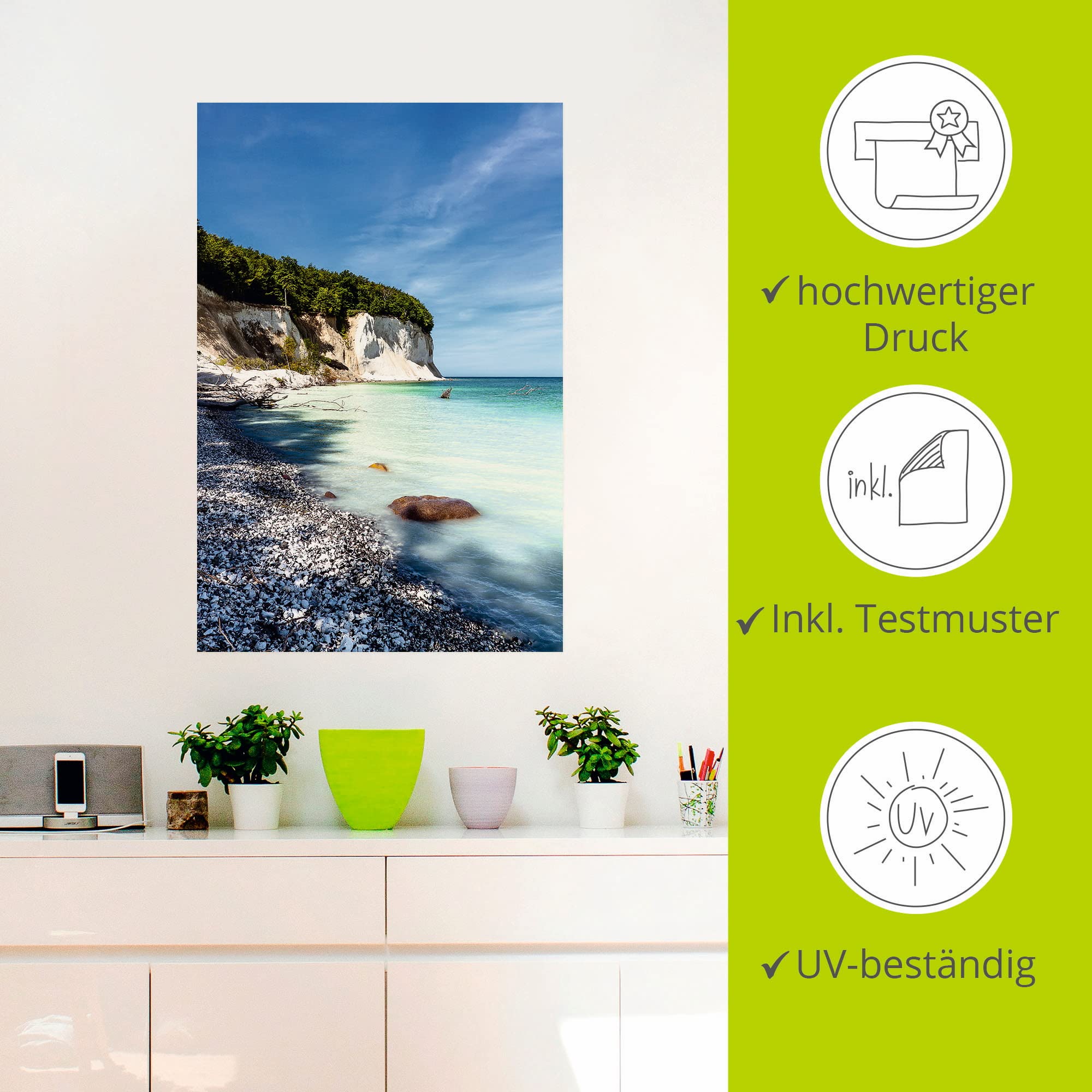 ARTland Wanddeko Wandtattoo selbstklebende Vinylfolie 60 x 90 cm Landschaften Küste Foto Blau Kreidefelsen auf der Insel Rügen T1UI