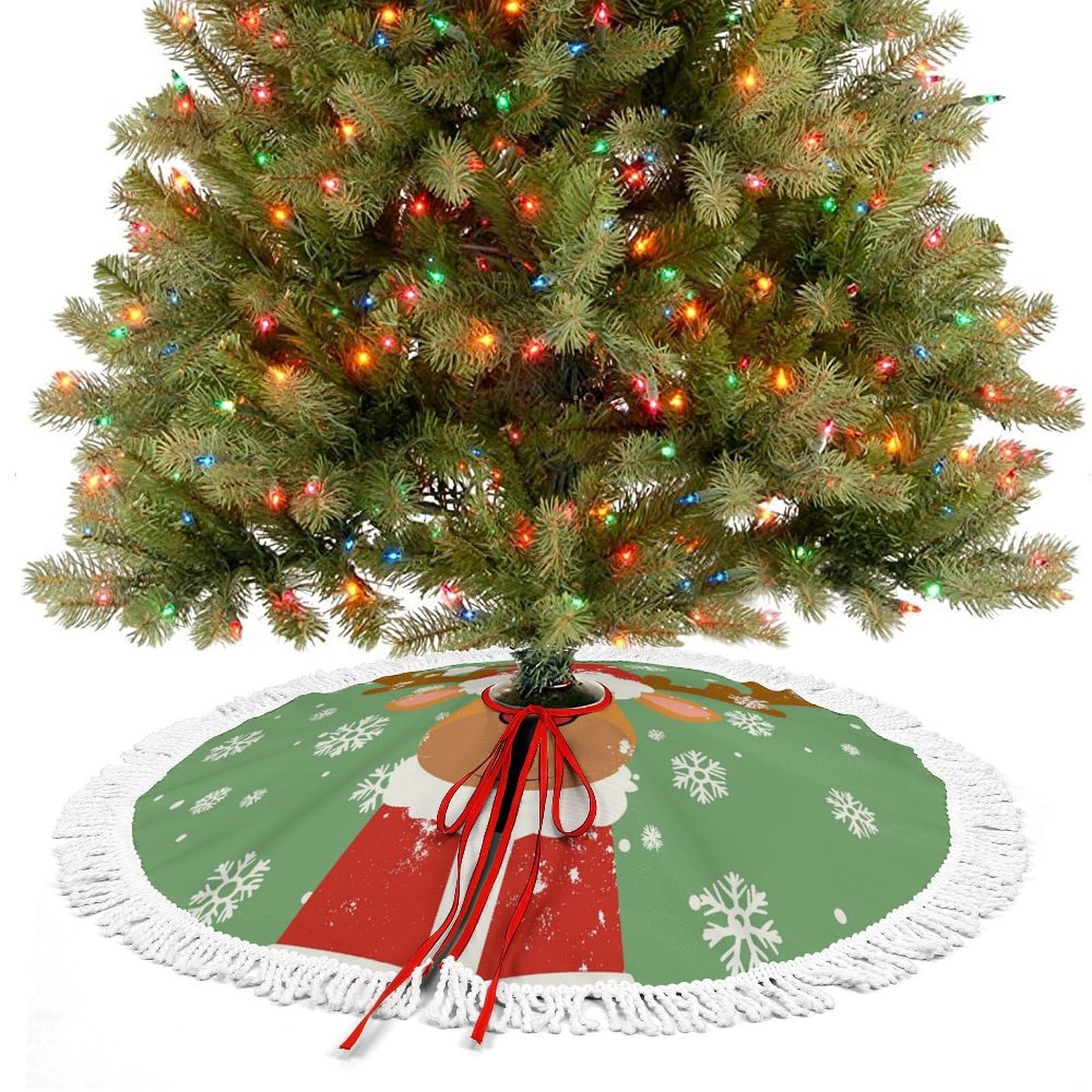 Jupe d'arbre de Noël verte de 48 pouces avec renne rustique