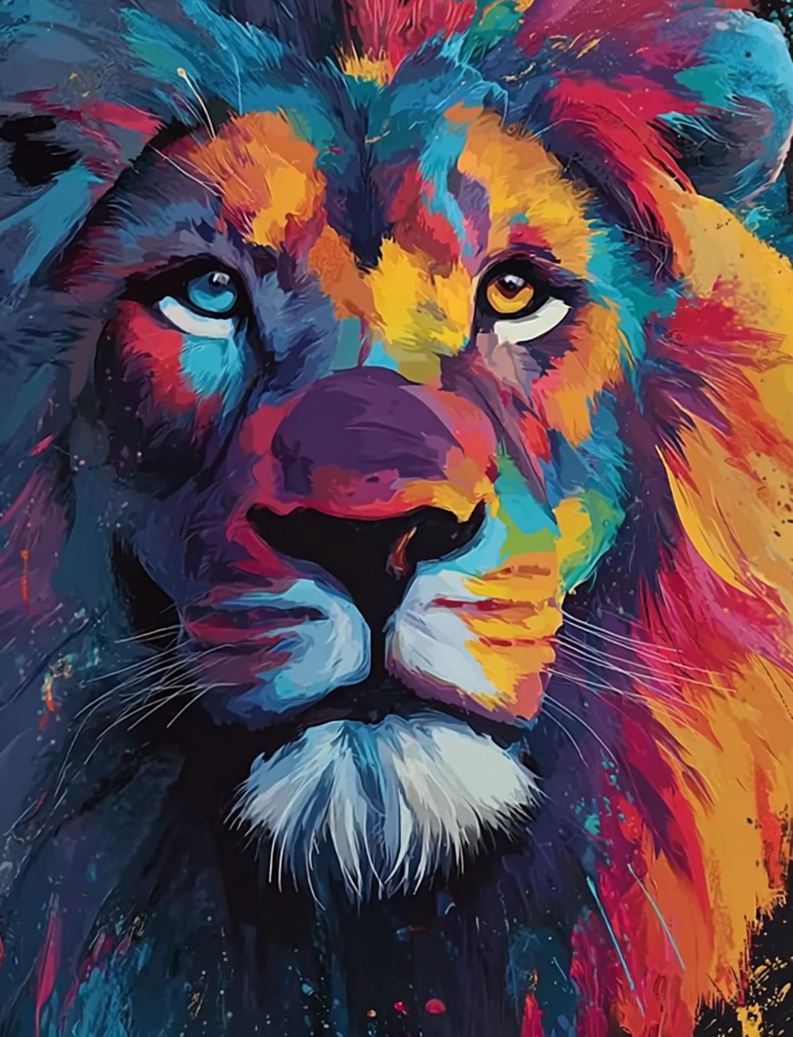 WANGWANGMIAO Paint by Numbers Kits 40x50 cm Colorful LionCanvas DIY Acrylic Painting for Adults with Paints Brushes and Card Sized Magnifier，with Frame
