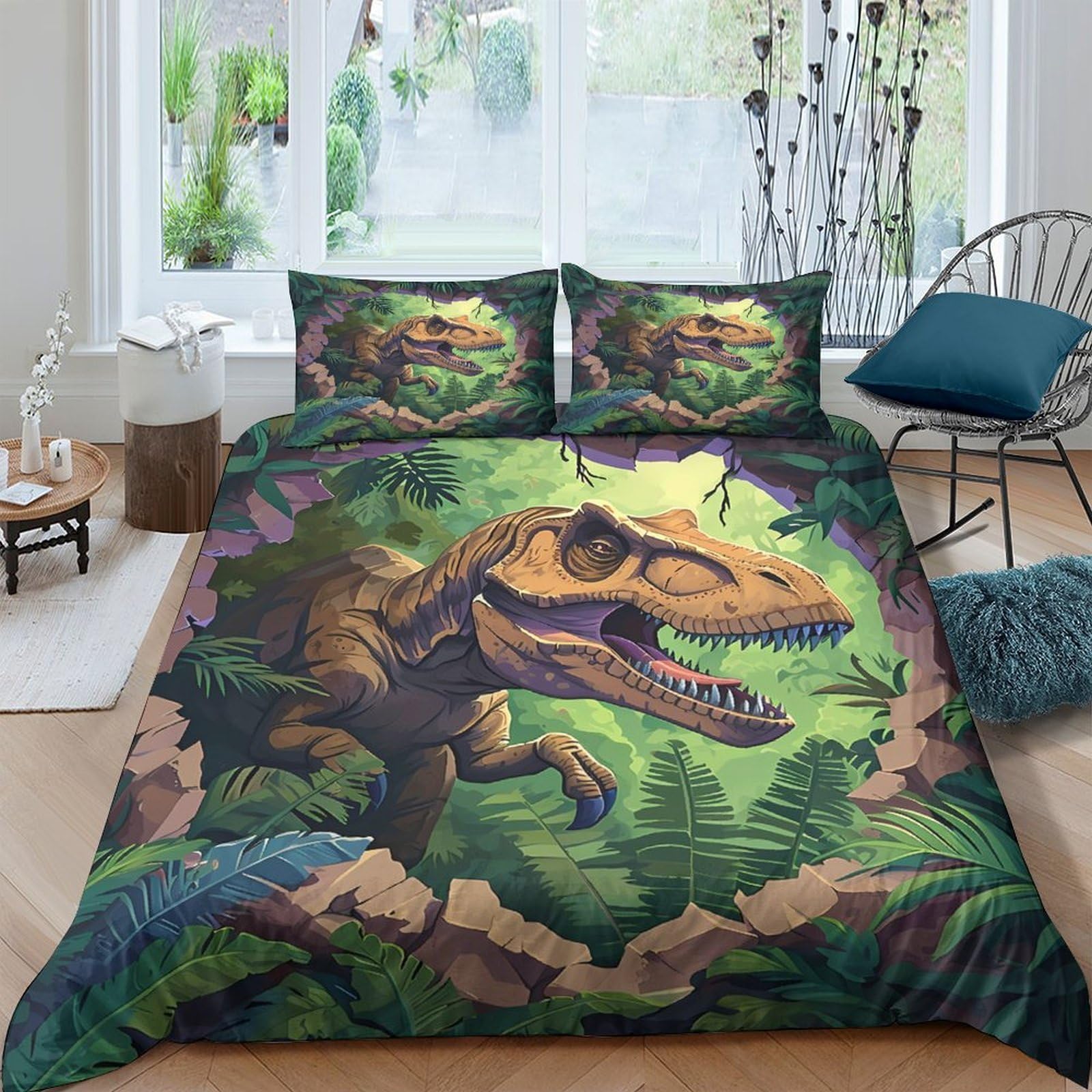 Ctjqhvkz Style-3 3D Printed Dinosaur Forest Fitted Sheet Microfiber Soft Anti-Slip Bed Cover For Bedroom Guestroom Mattress Decor Single（135X200cm）