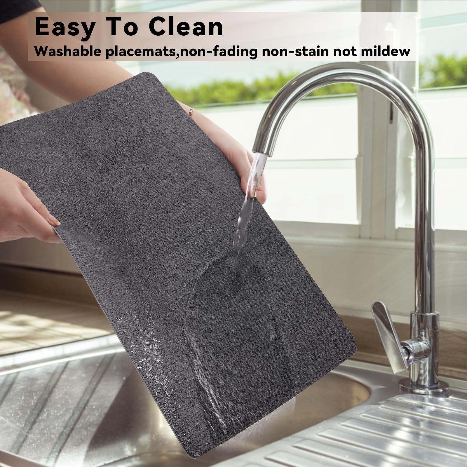Myir JUN Tovagliette Americane lavabilie Sottobicchieri Set di 6, Tovaglietta Americana Bifacciale Antiscivolo Impermeabile Tovagliette Colazione Plastica Facile Pulire Tovagliette Americana