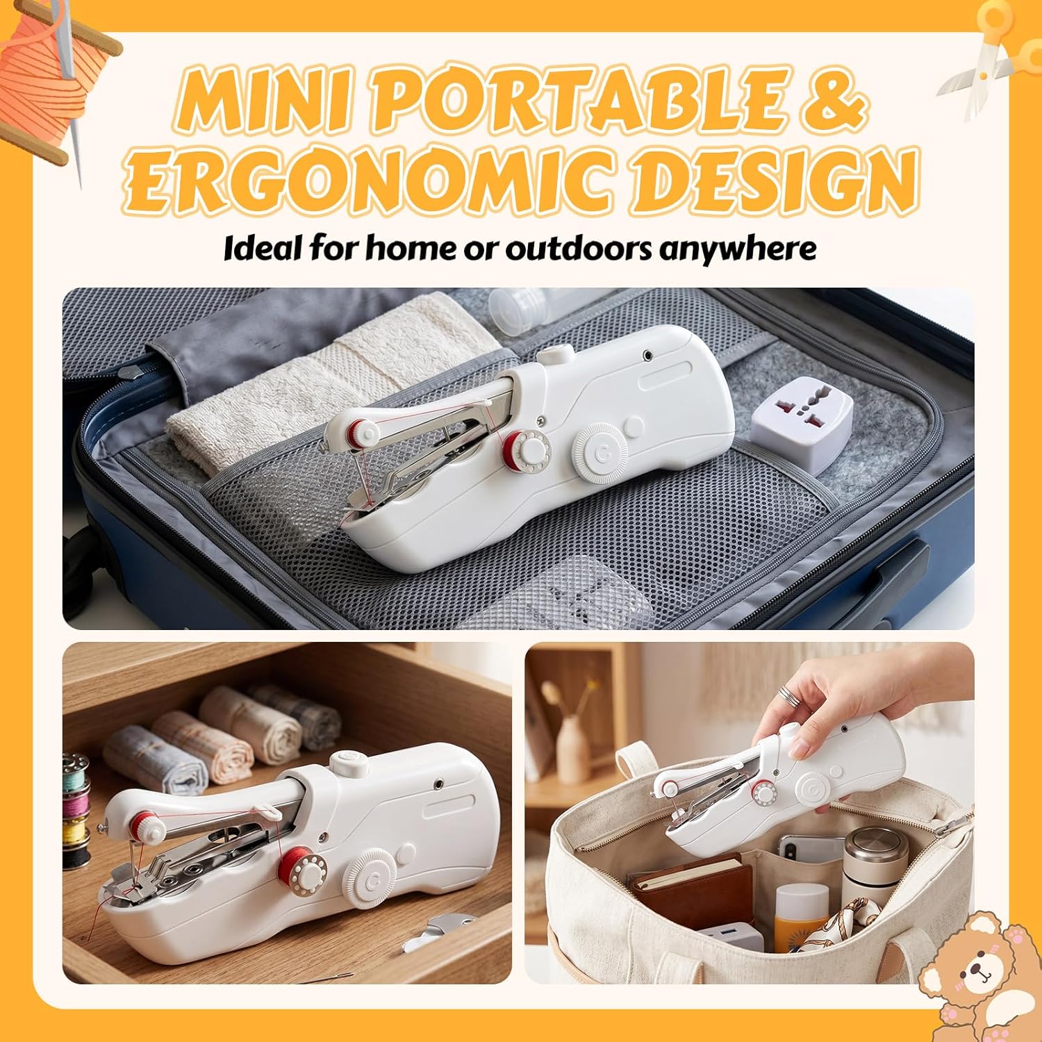 Hand Held Sewing Machine, Portable Sewing Machine For Beginners & Adults Hand Held Sewing Device with Sewing Kit, Quick Stitch Suitable for DIY Home Travel