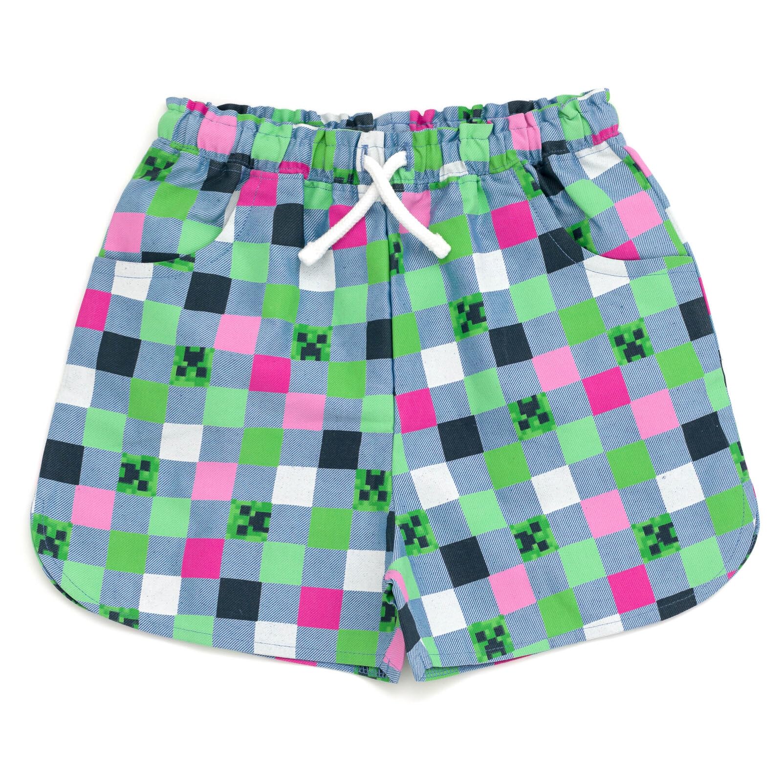 Minecraft Mädchen-Outfit-Set mit T-Shirt und Chambray-Shorts, für kleine Kinder bis große Kinder, Größen 32-42-44