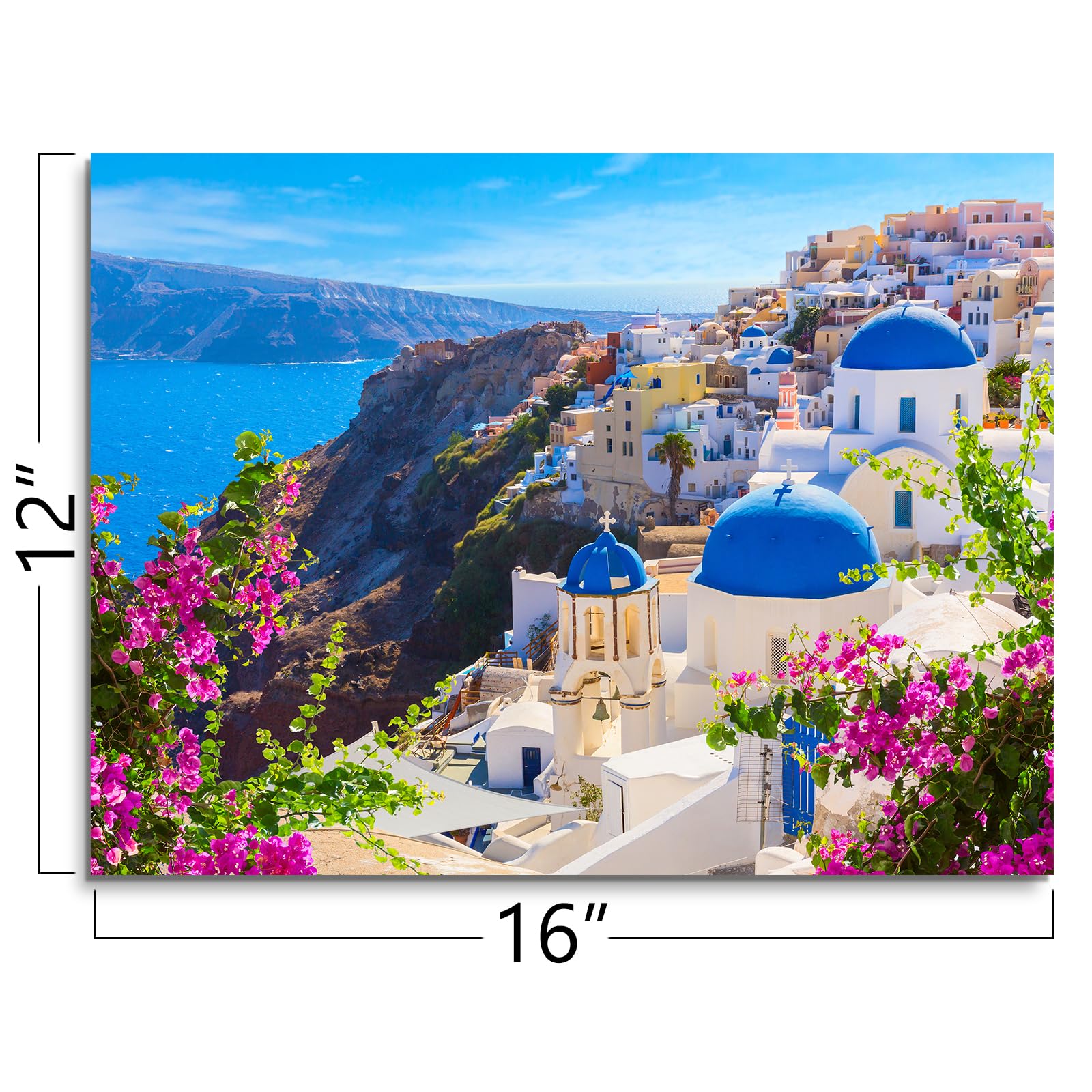 QTESPEII Santorini Island Canvas Wall Art Greece Seascape Poster 12x16 Inch