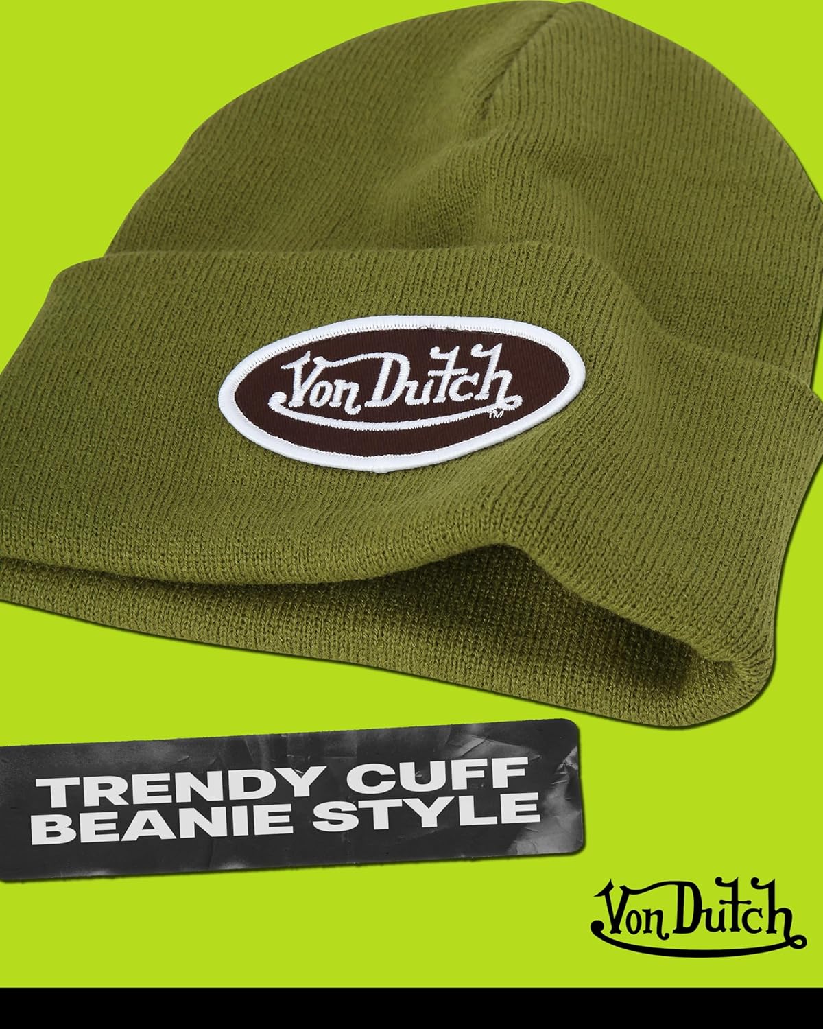 Von Dutch Womens Beanie Hat - Soft Cuffed Knitted Skull Cap Graphic Winter Beanie for Women with Embroidered Logo