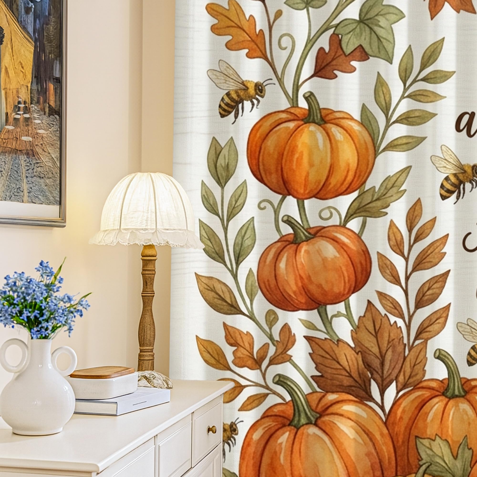 Rideaux occultants citrouilles orange 132x213 cm rustiques pour fenêtre