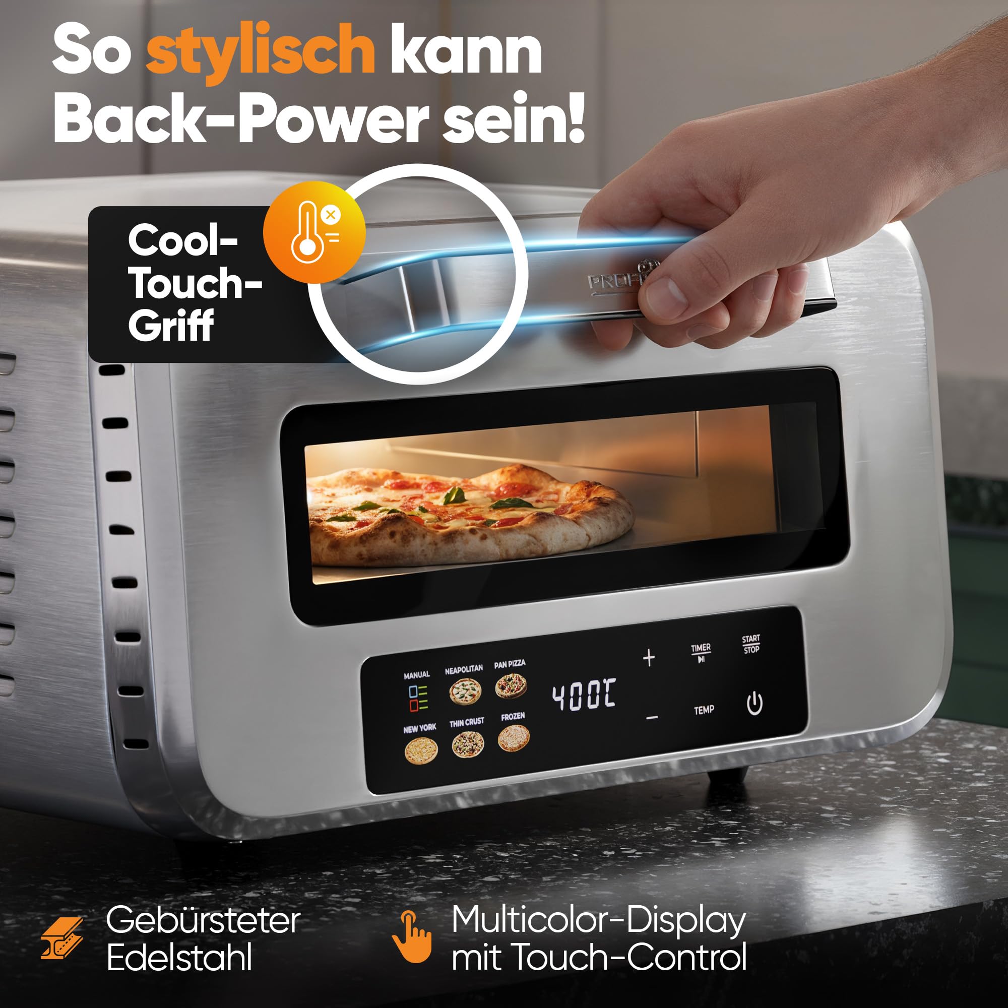 Four à pizza électrique ProfiCook | 400 °C | véritable pierre à pizza | pelle à pizza incluse | réglage variable du temps et de la température | four à pizza électrique | machine à pizza | PC PO 1323