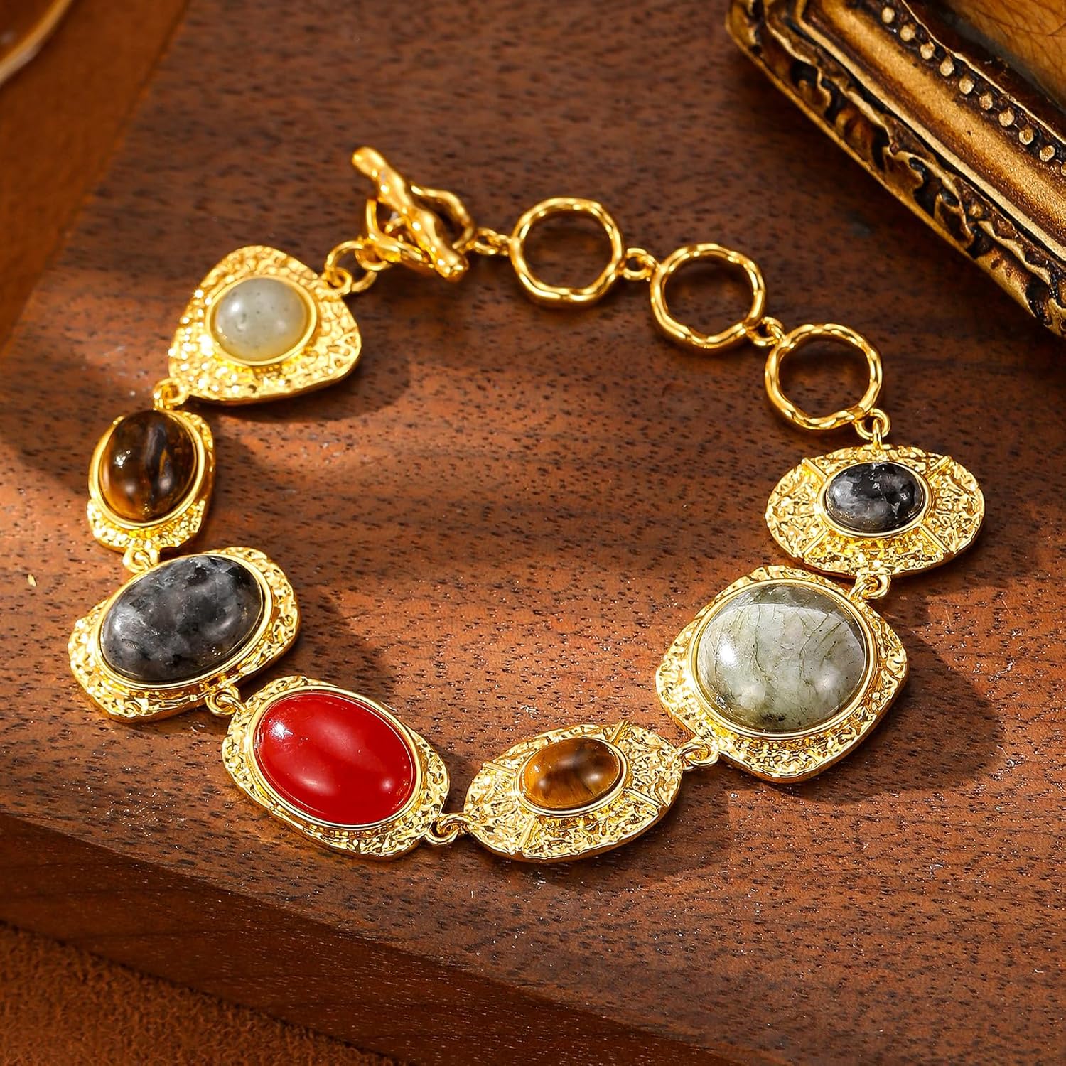 GZQ Vintage Stone Bracelet for Women,Trendy Faux Gemstone Metal Bracelets Jewelry - Image 4