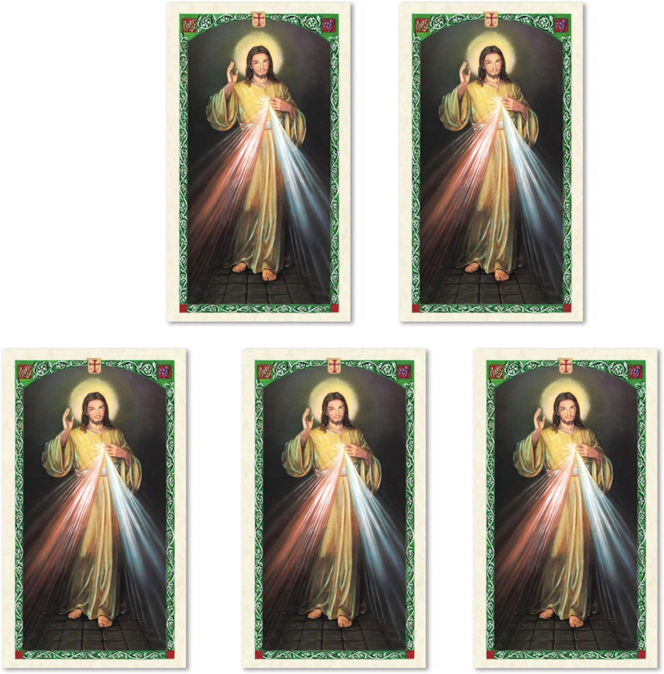 H HOLLY LINES Five-Pack Divine Mercy Image Laminated Cards with Full Chaplet, Pack of Five Detailed Color Divine Mercy Prayer Cards with St. Faustinas Chaplet Prayer for Religious Gifts