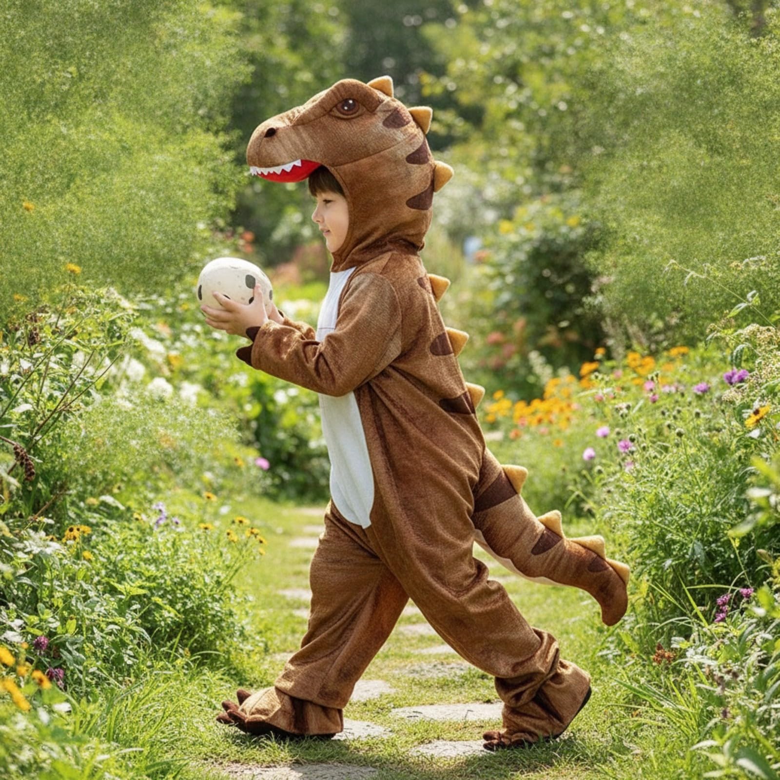 Tuta da Dinosauro Delicato sulla Pelle | Unisex, Costume da Dinosauro con Cappuccio, Morbido, per Halloween, Feste in Maschera, Bambine, Giallo, 140cm