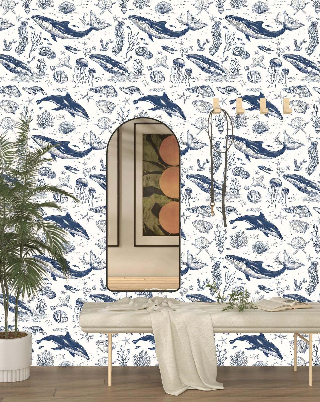 Fvlow Tapeta wieloryba błękitnego, odklej i przyklej, 44 x 1,000 cm, granatowy ocean, usuwalny papier kontaktowy, samoprzylepna osłona do pokoju dziecięcego, sypialni, salonu, dekoracja domu