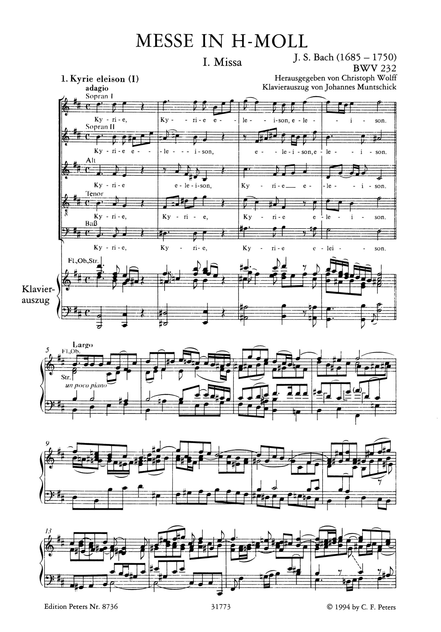 Hohe messe h-moll (ka) chant: für Soli, Chor und Orchester / Klavierauszug (Edition Peters)