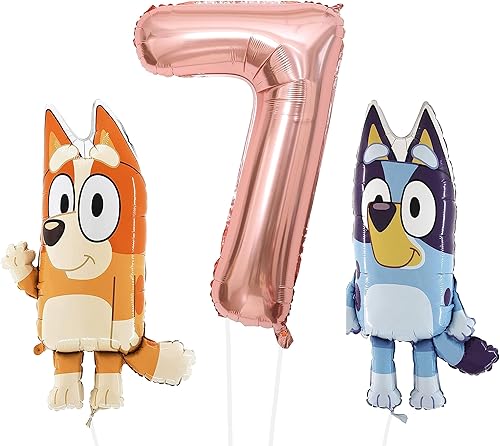 Toyland Bluey & Bingo - Paquete de cumpleaños de globos de aluminio  2 globos de personajes de 32 pulgadas y 1 globo de números de 40 pulgadas