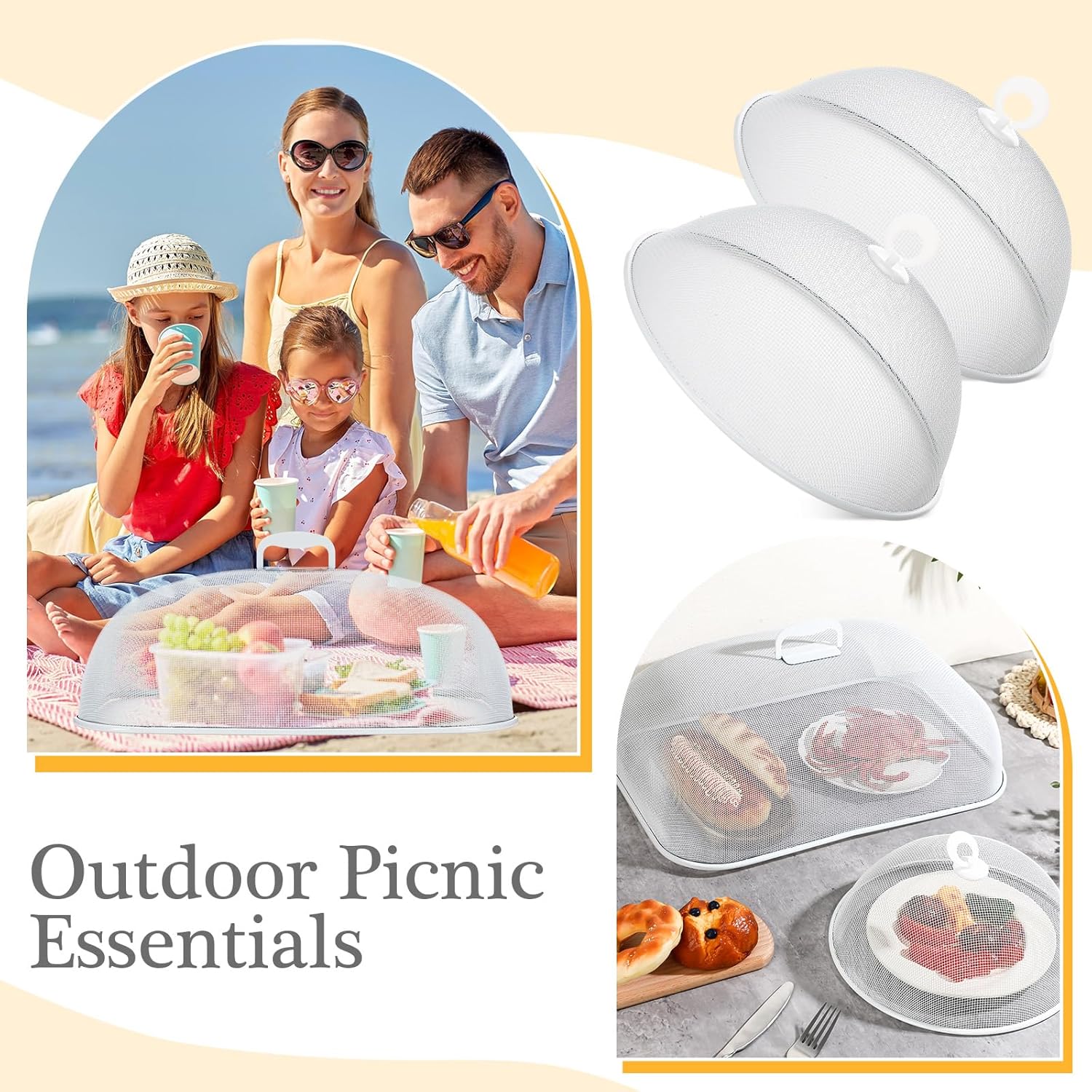 Hicarer 8 Pcs Metal Mesh Screen Food Cover for Outdoors Set Including Extra Large 18.5 in Mesh Food Tents for Outdoor Pcs 11 in Large Dome Picnic Covers (White)