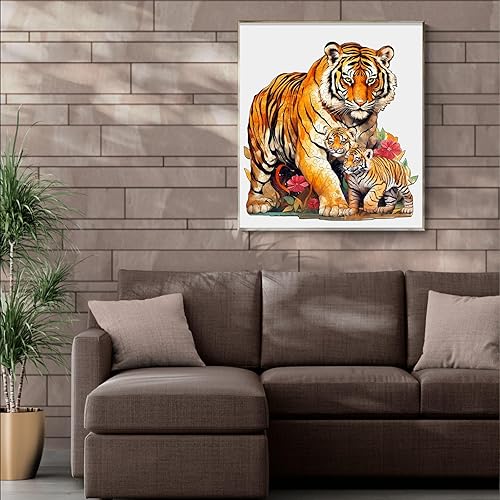 Miniatura 4 de BLUMUZE Rompecabezas de madera de tigre para adultos, tamaño L, 280 piezas, rompecabezas de animales de la familia del tigre para adultos,