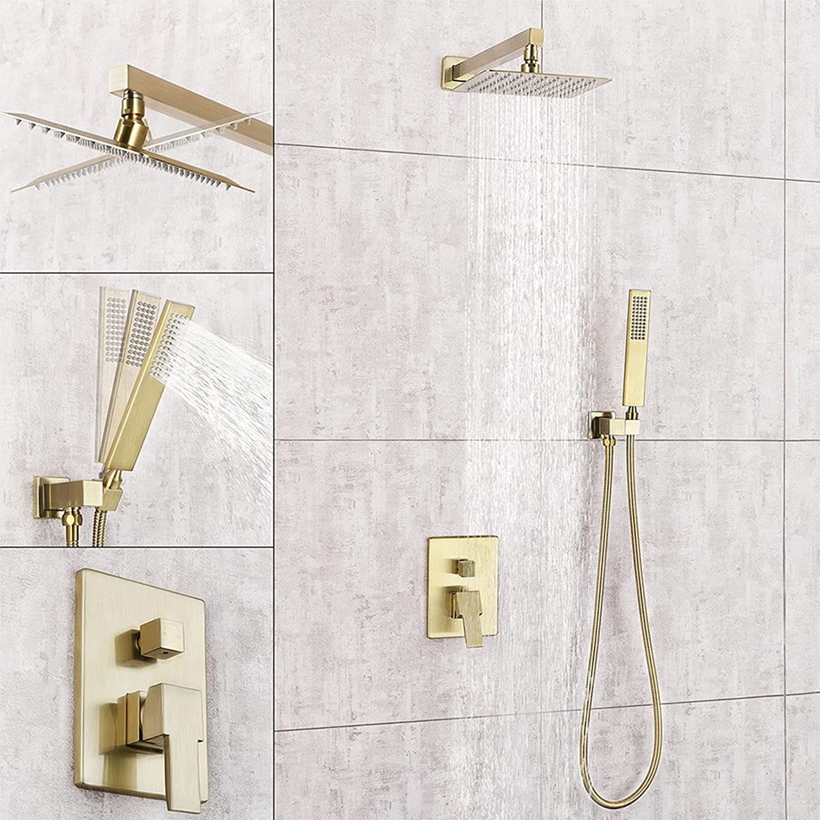 Sistema doccia Oro spazzolato, Parete Set Doccia Rubinetto, 8 "Pioggia Soffione doccia e palmare Combo Set, Lusso Bagno Doccia Mixer Set Ottone Piedi,
