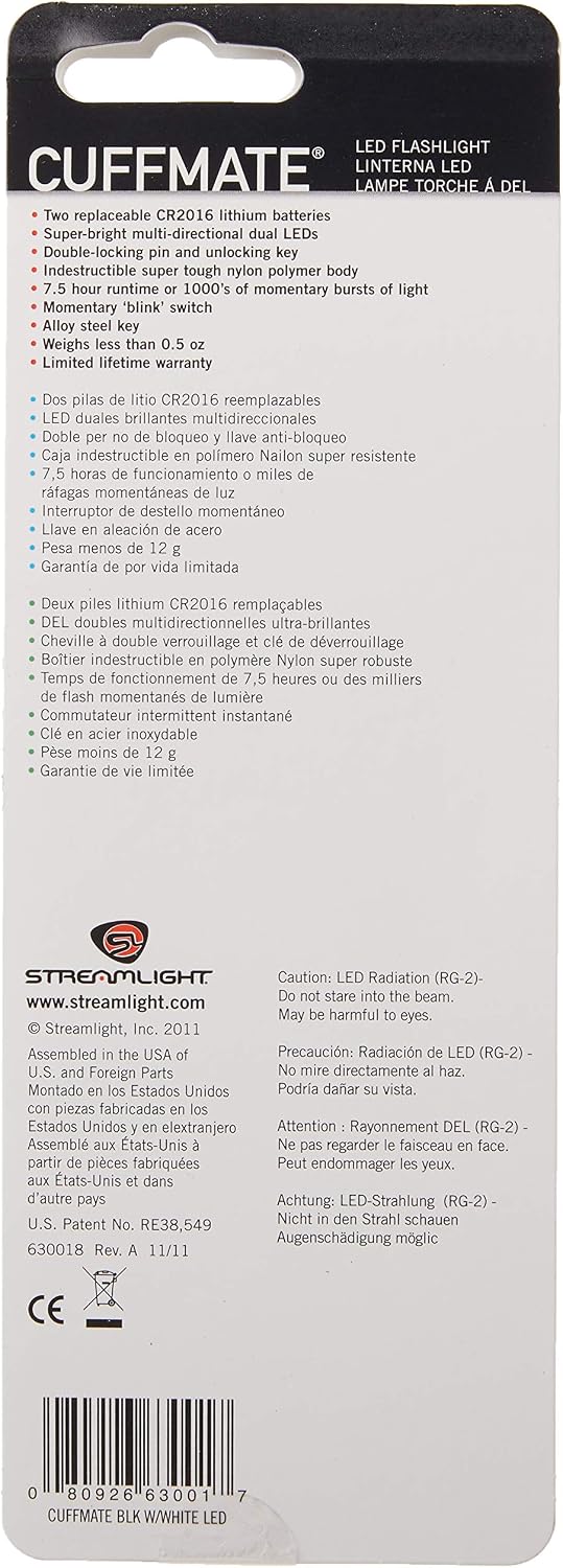 Streamlight - STL63001 63001 CuffMate Flashlight with Dual LED, Black, 3-1/4-Inch - 7 Lumens