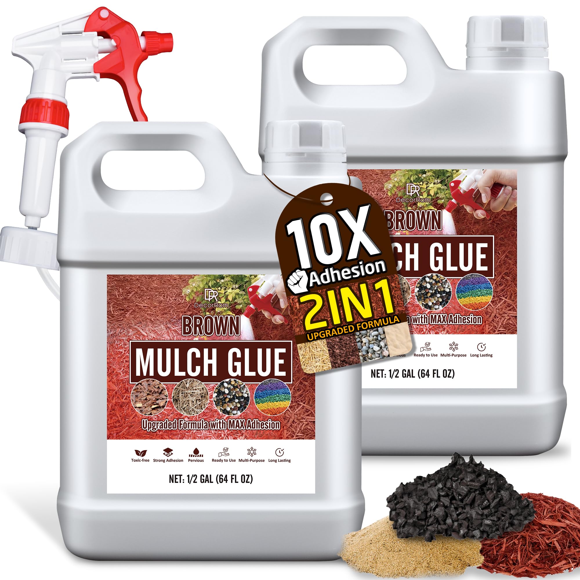 Mulch Glue - 1 Gallon Ready to Use Landscape Adhesive - Mulch Adhesive & Gravel Glue for Bark, Pea Gravel, Stones | Non-Toxic Mulch Binder with Applicator - Brown Mulch Dye & Landscape Lock