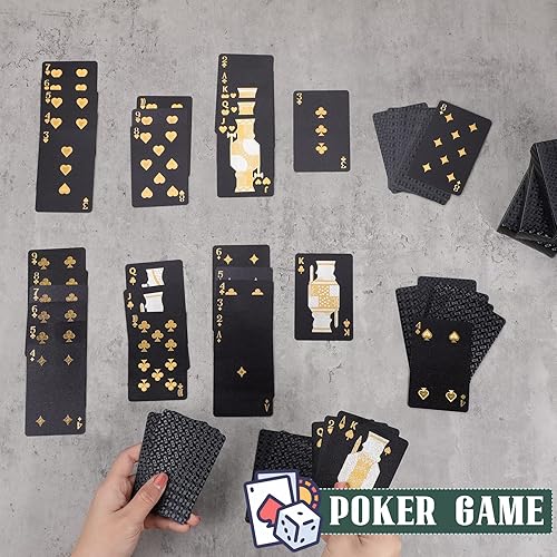 Miniatura 5 de Zubebe 24 barajas de cartas impermeables de plástico negro dorado cartas de póquer impermeables de lujo para adultos, lavables, uso para fiestas y