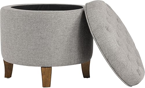 Miniatura 8 de HomePop Decoración para el hogar | Otomana tapizada redonda con botones y reposapiés | Otomana con almacenamiento para sala de estar y dormitorio |