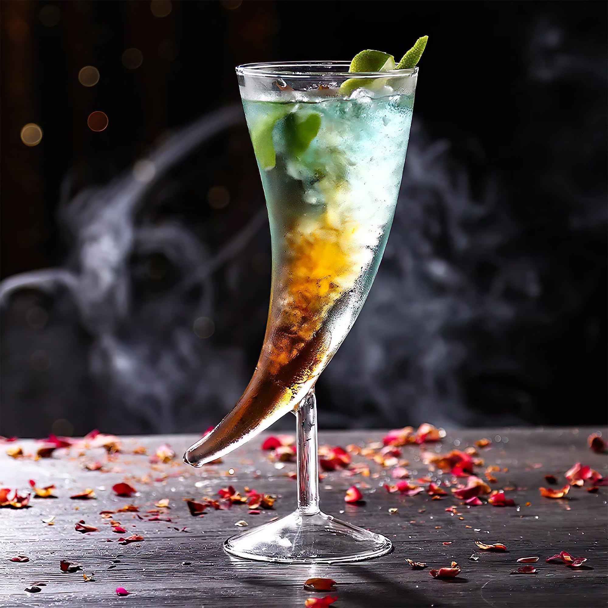 Melbify Horn Shaped Cocktail Glasss | Set of 6 | 350 ml | Mojito Glasses Big | Giant Mocktail Glasses | Curved Cocktail Glass