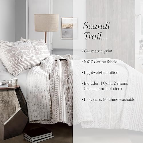 Miniatura 5 de Lush Decor Hygge Geo - Juego de ropa de cama (3 piezas), Gris pardo y blanco., King