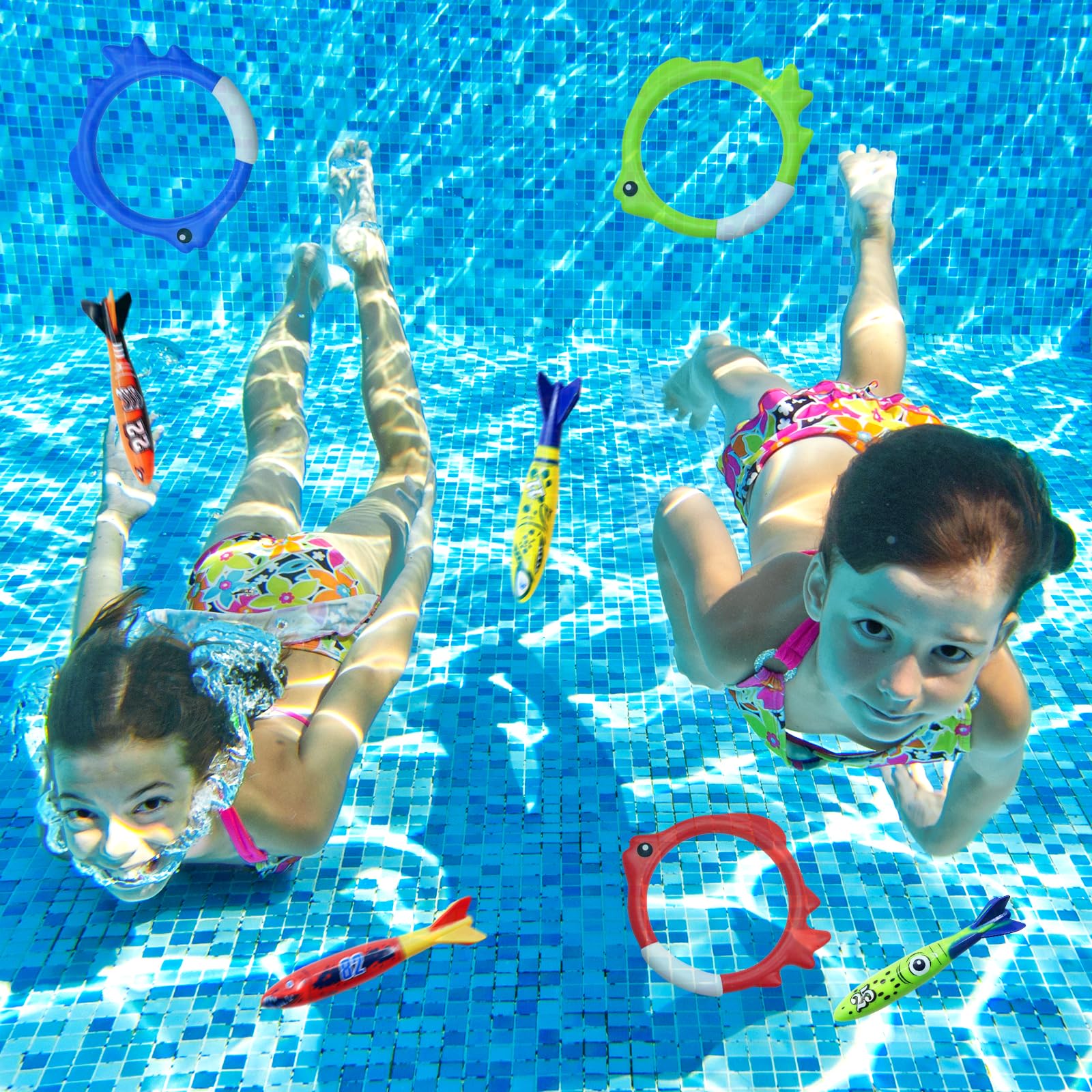 8 Pièces Jouets De Plongée Torpedo Bandits Et Anneaux - Jouets Piscine Été Pour Enfants