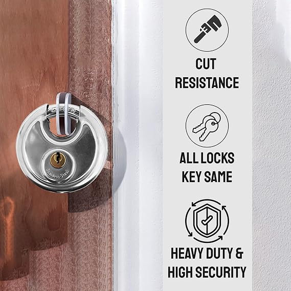 NU-Set Lock | Round Laminated Padlock | Single Round Padlock for Door Security | Home Improvement & Door Hardware (Stainless Steel)