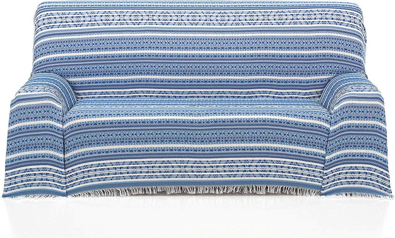 BENEDETTAHOME Colcha Foulard Multiusos Jacquard Modelo Amaya para sofá y para Cama, Algodón-Poliéster, 2 plazas. Azul.
