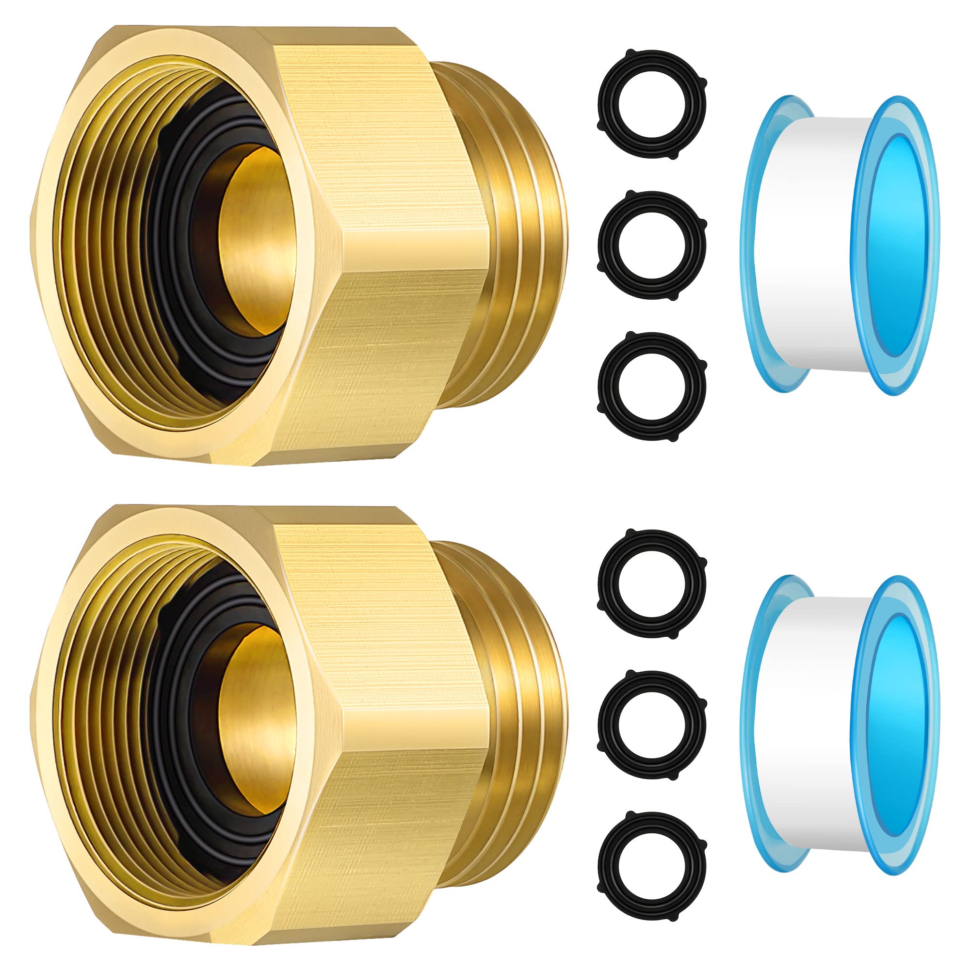 Dreyoo 2 Pack Hose Bib Brass Adapter, 1-1/16 Inch Fine Thread Female Vacuum Hose Bib Compatible with Arrowhead Brand Hose Bibs Only Brass, with 1/2 by 157 Inch Plumbers Tape
