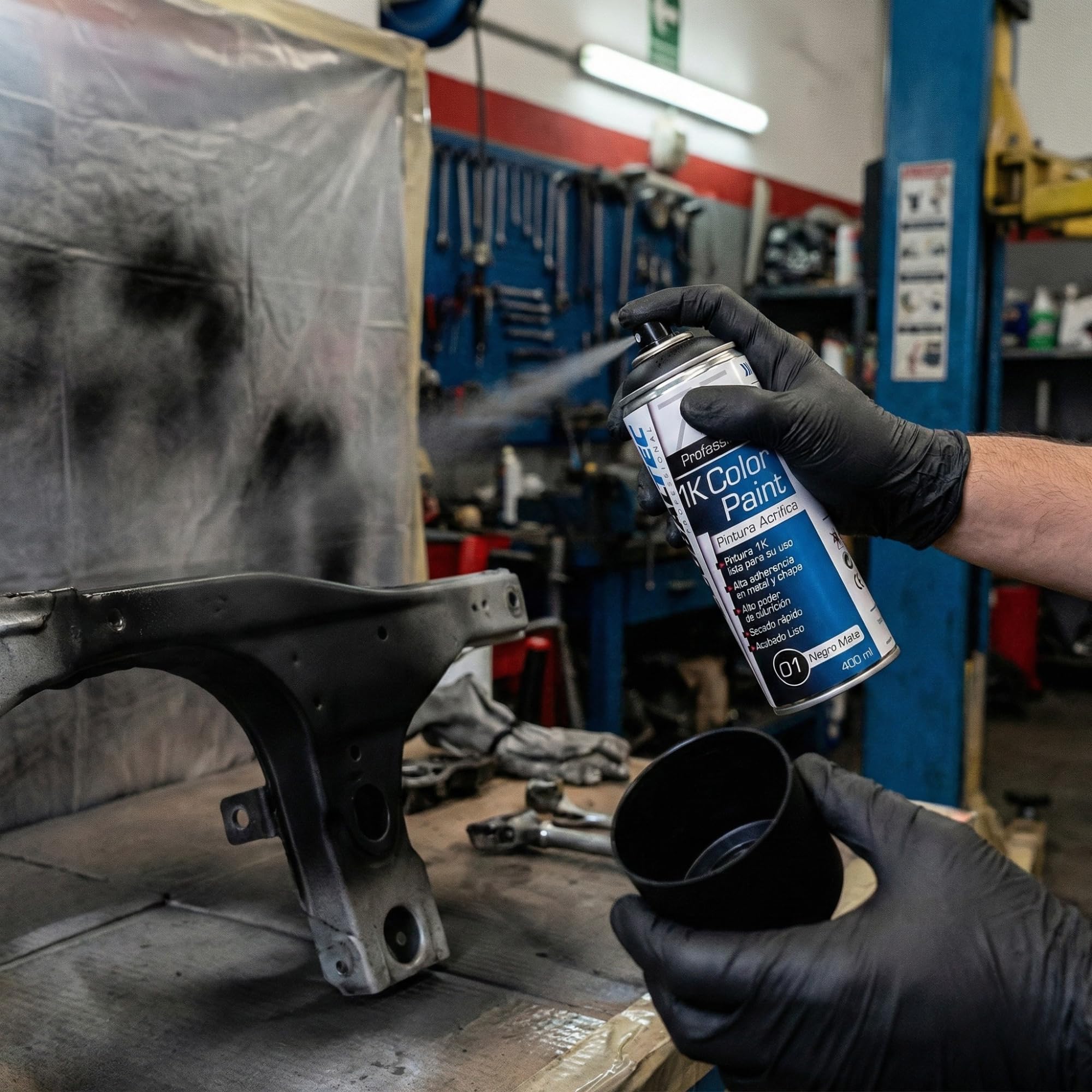 Spray Pintura Acrílica Negro Mate 1K 400 ml — Alta Cobertura, Secado Rápido, Adherencia Superior en Metal, Chapa, Llantas, Plástico y Bricolaje
