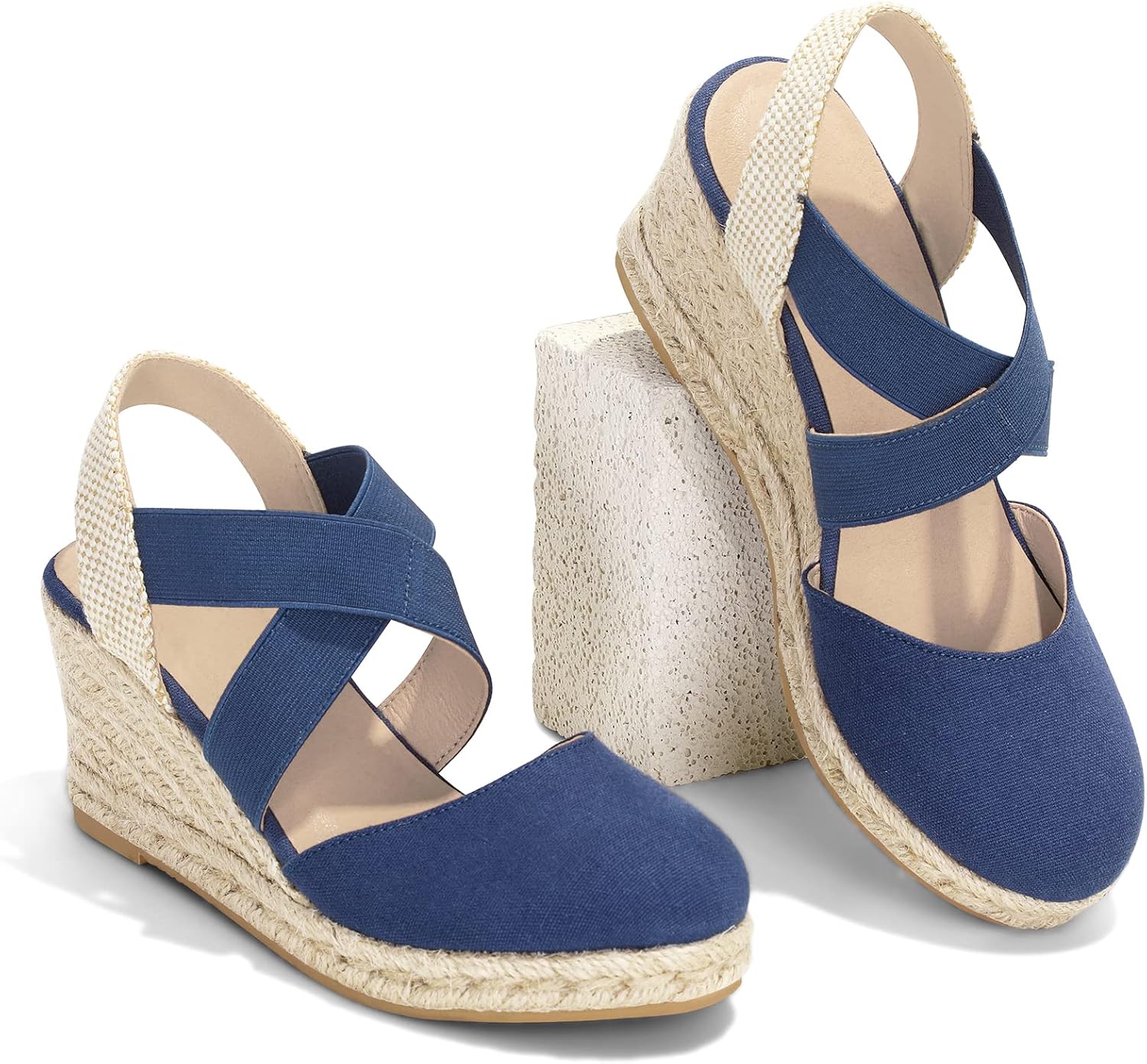 mysoft Women's Closed Toe Crisscross Elastic Ankle Strap Platform Espadrille Wedge Sandals - Image 6