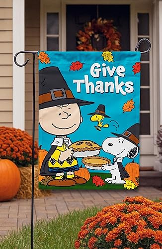 Miniatura 3 de Flagology. com, PEANUTS, PEANUTS Give Thanks Charlie Brown and Snoopy - Bandera de jardín de 12.5 x 18 pulgadas, bandera para exteriores, tela
