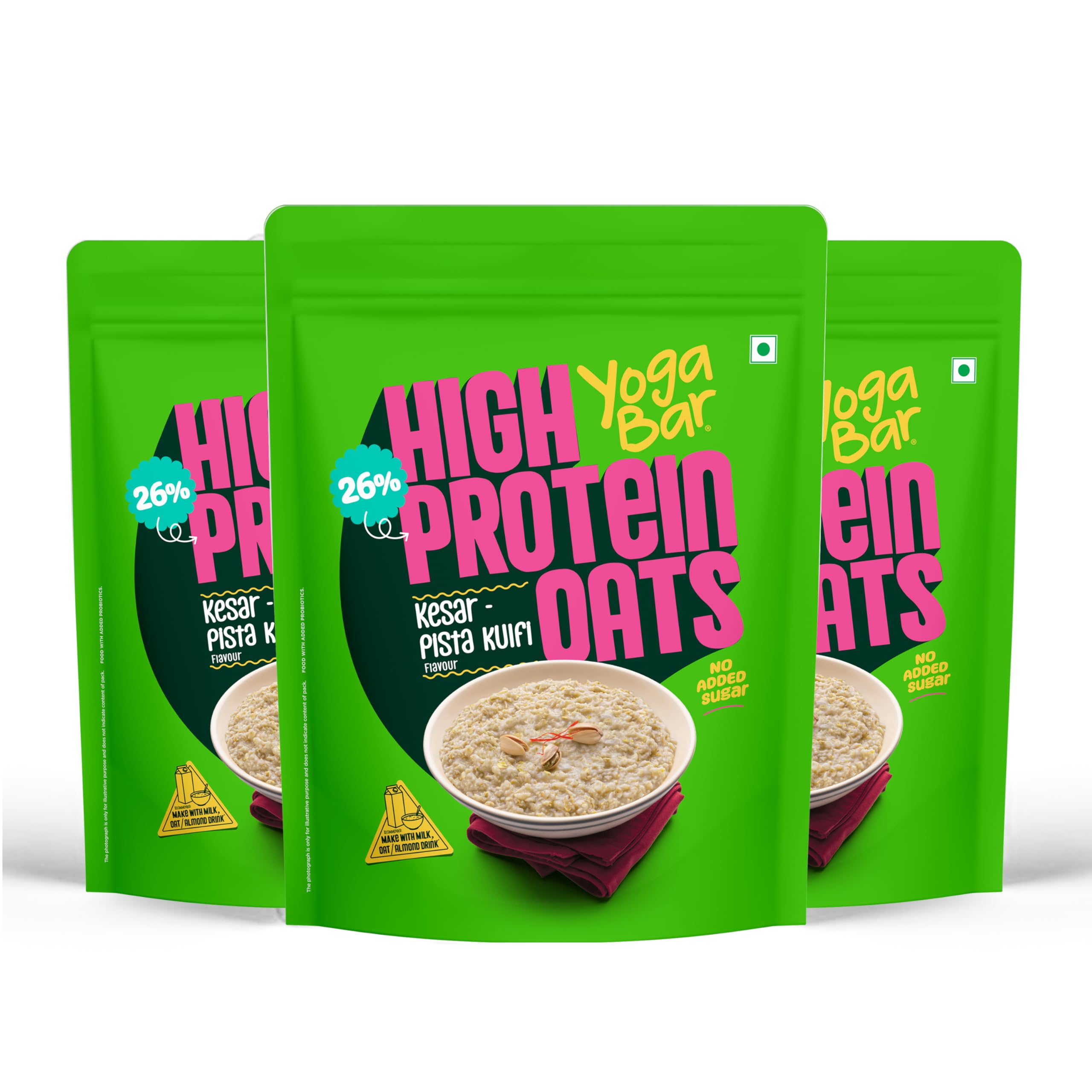 Yogabar 26g High Protein Oats 1kg x 3 , Kesar Pista Kulfi - Breakfast Cereal with Wholegrains, 26% Protein & No added sugar - Oats High Protein for Gym - Premium Protein Blend with Whey Protein Powder - with Goodness of Chia, Sunflower & Pumpkin Seeds & Probiotics for Absorption-image-18
