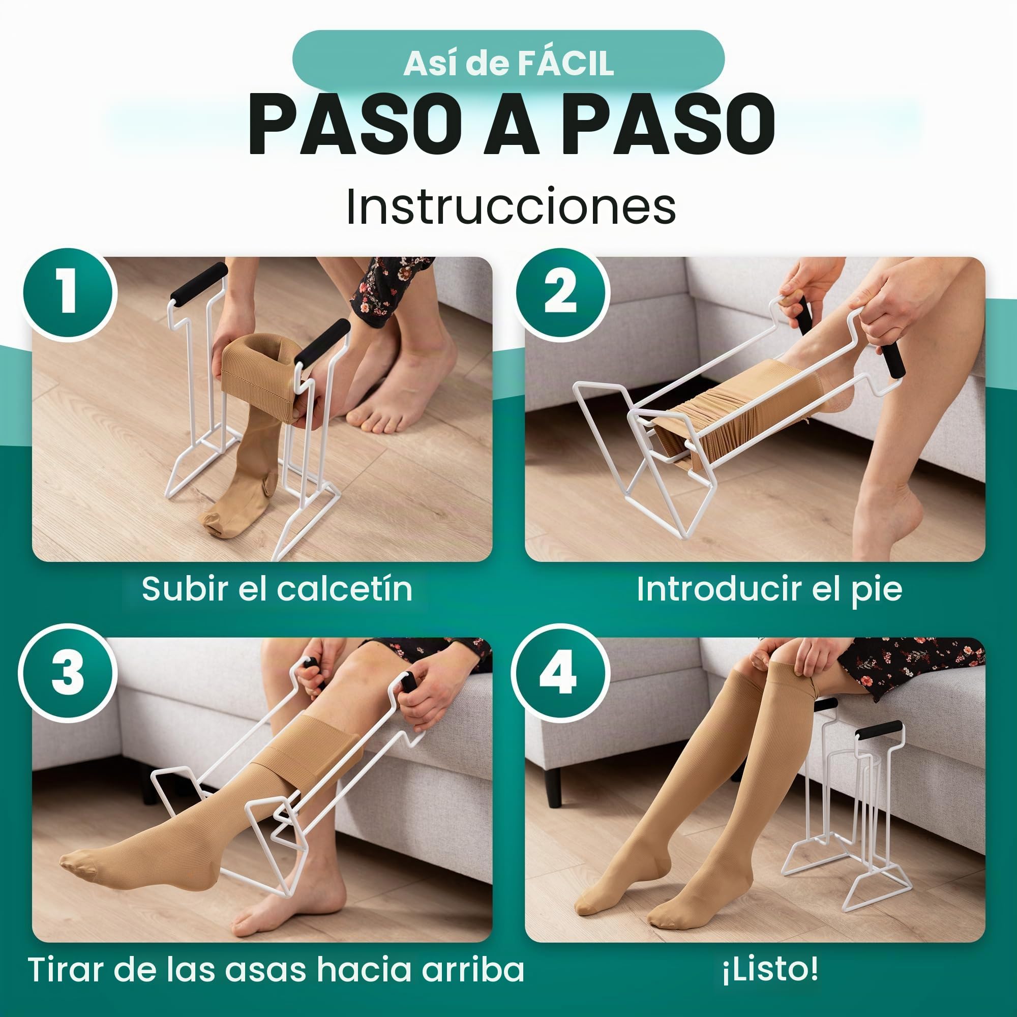 Ayuda de compresión para medias de compresión con punta abierta, también adecuada después de la cirugía de cadera, ayuda para calzar calcetines para personas mayores