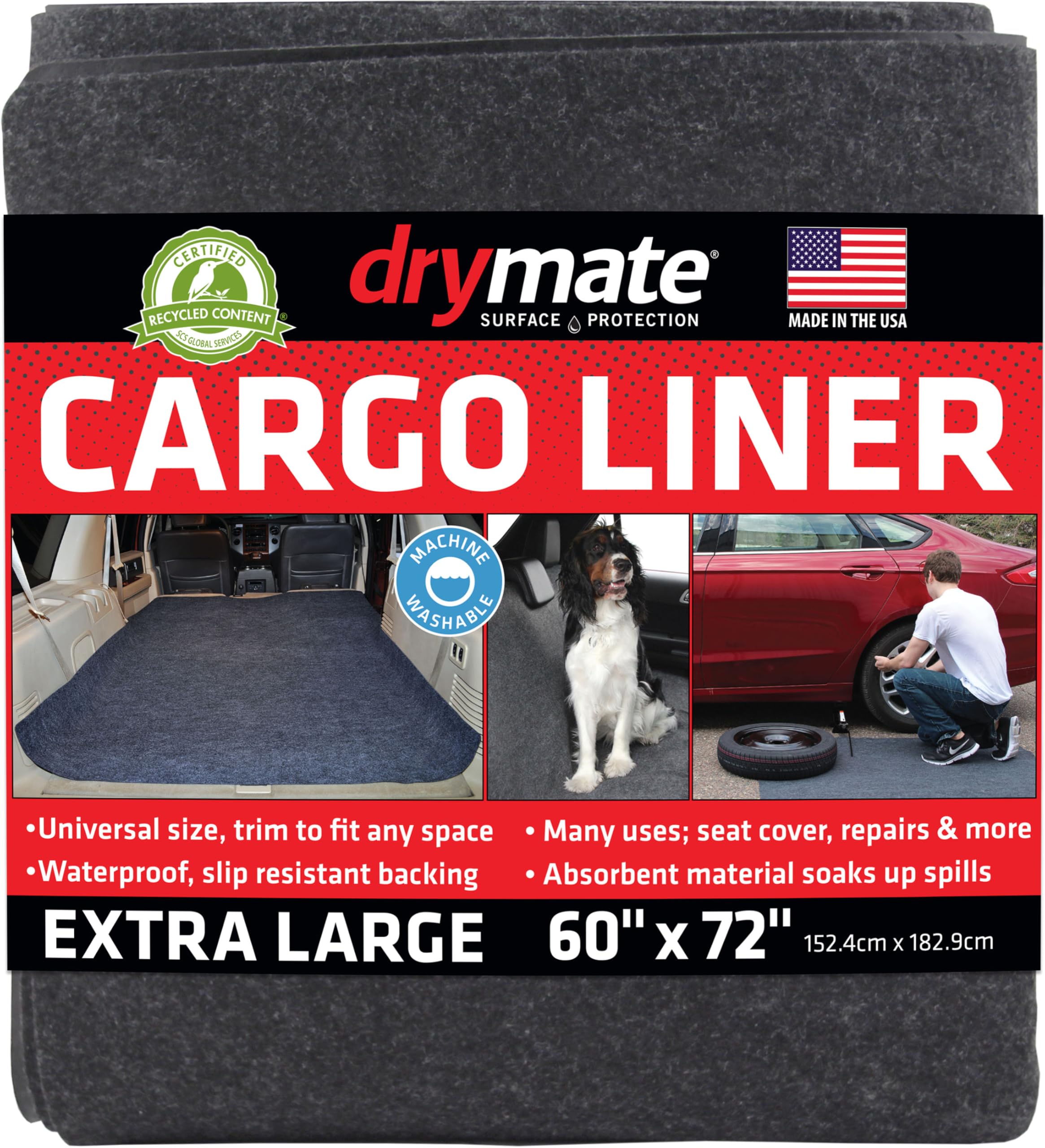 Drymate Cargo Liner Mat (60” x 72”), Dog Seat Cover, Trunk Liner, Absorbent, Waterproof, Machine Washable, Protects Vehicle Interior, for SUVs, Trucks, Vans, Cars (Made in The USA)