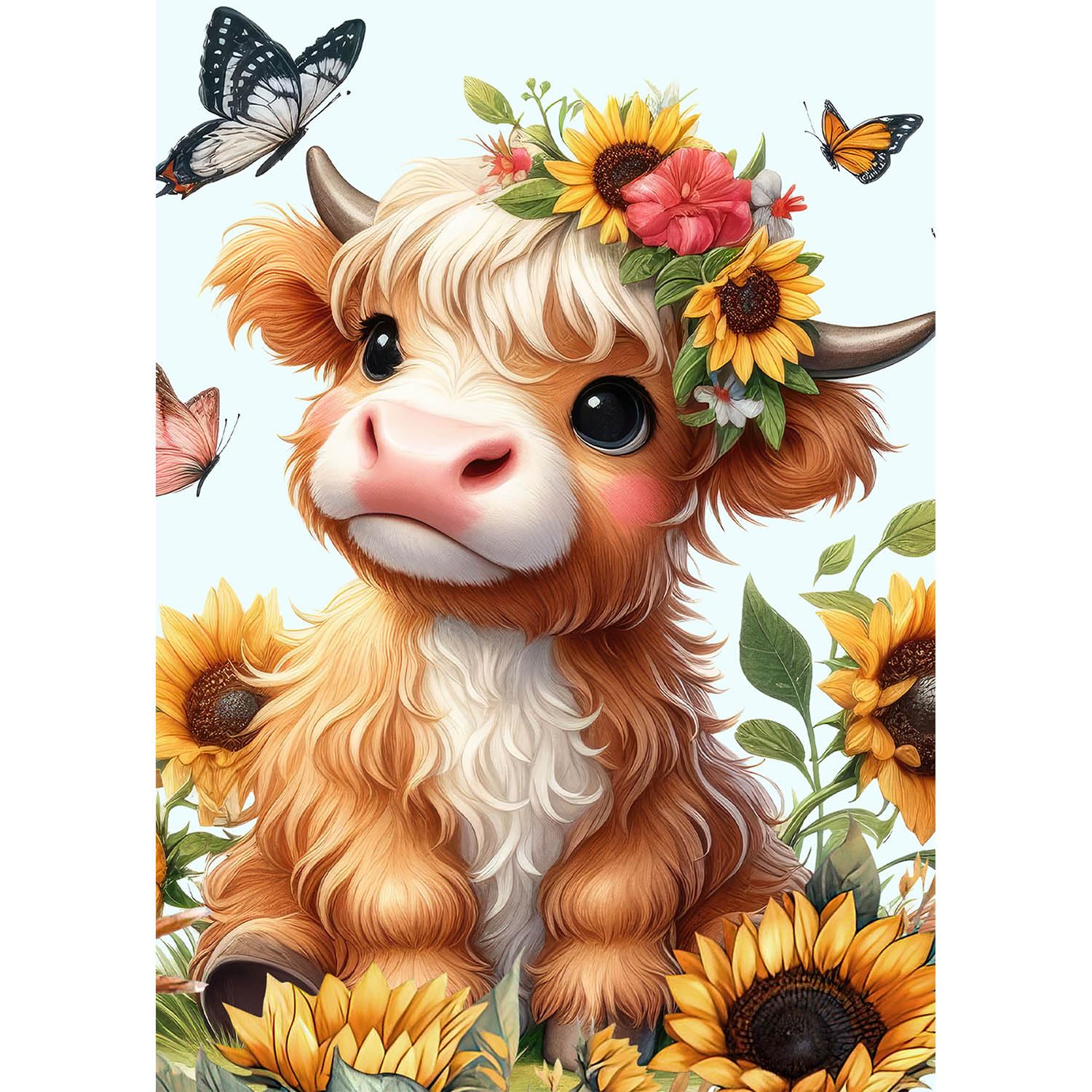Yanfairy Highland Cow Diamond Art Kits for Adults, Round Full Drill Paint with Diamond Gem Art Crafts Kits, DIY Cow Sunflower 5D Diamond Painting Kits, Beginners Diamond Dots Wall Decor 12x16inch