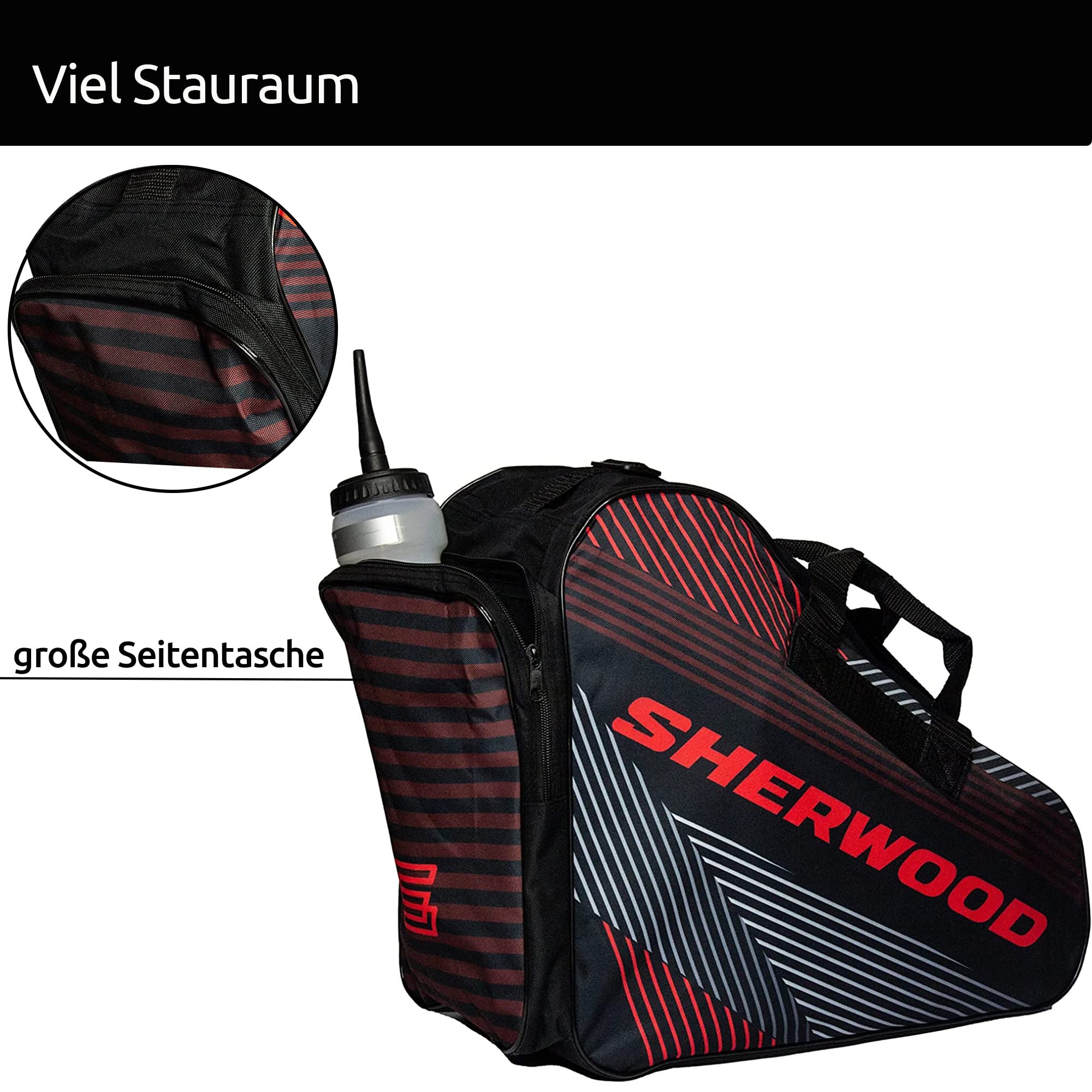 Sherwood Borsa per pattini da ghiaccio per adulti e bambini, borsa da hockey su ghiaccio, ideale per pattini a rotelle e pattinaggio su ghiaccio (Redline)