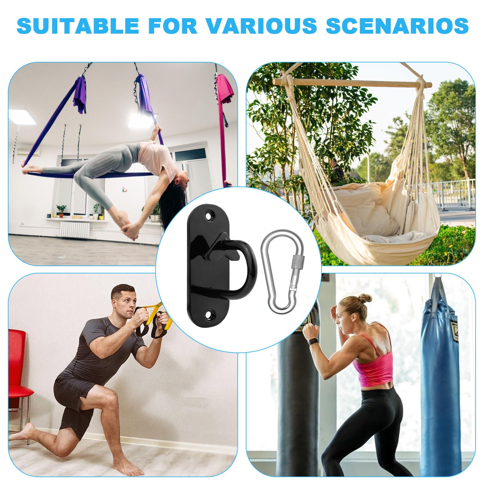 3 Pezzi Battle Corda Parete e Pavimento Anchor, nero Ancoraggio a Muro Supporto per allenamento di forza,fitness,sacco da boxe,pianta in vaso,altalene con 3 moschettoni vite