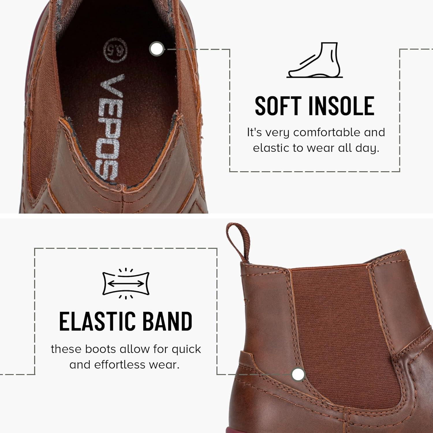 VEPOSE Women's Chelsea Boots, 9519 Slip on Platform Chunky Heel Round Toe Ankle Boot with Elastic Band - Image 3