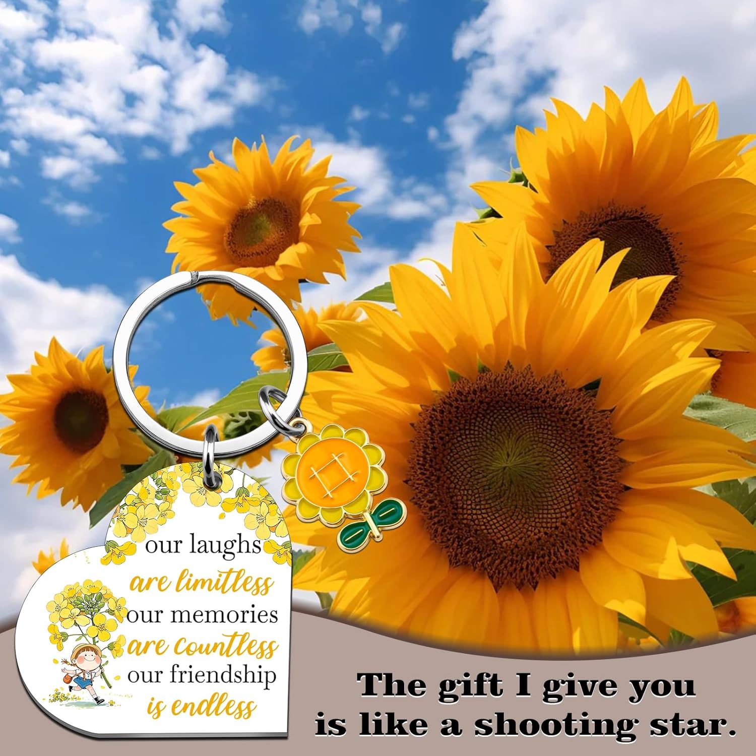 Best Friend Keychain Friendship Gifts for Women Sunflower Keychain Gift for Bestie Bff Soul Sister Birthday Thanksgiving Christmas Gifts for Friends Female Long Distance Gift Ideas Stocking Stuffer - Image 7