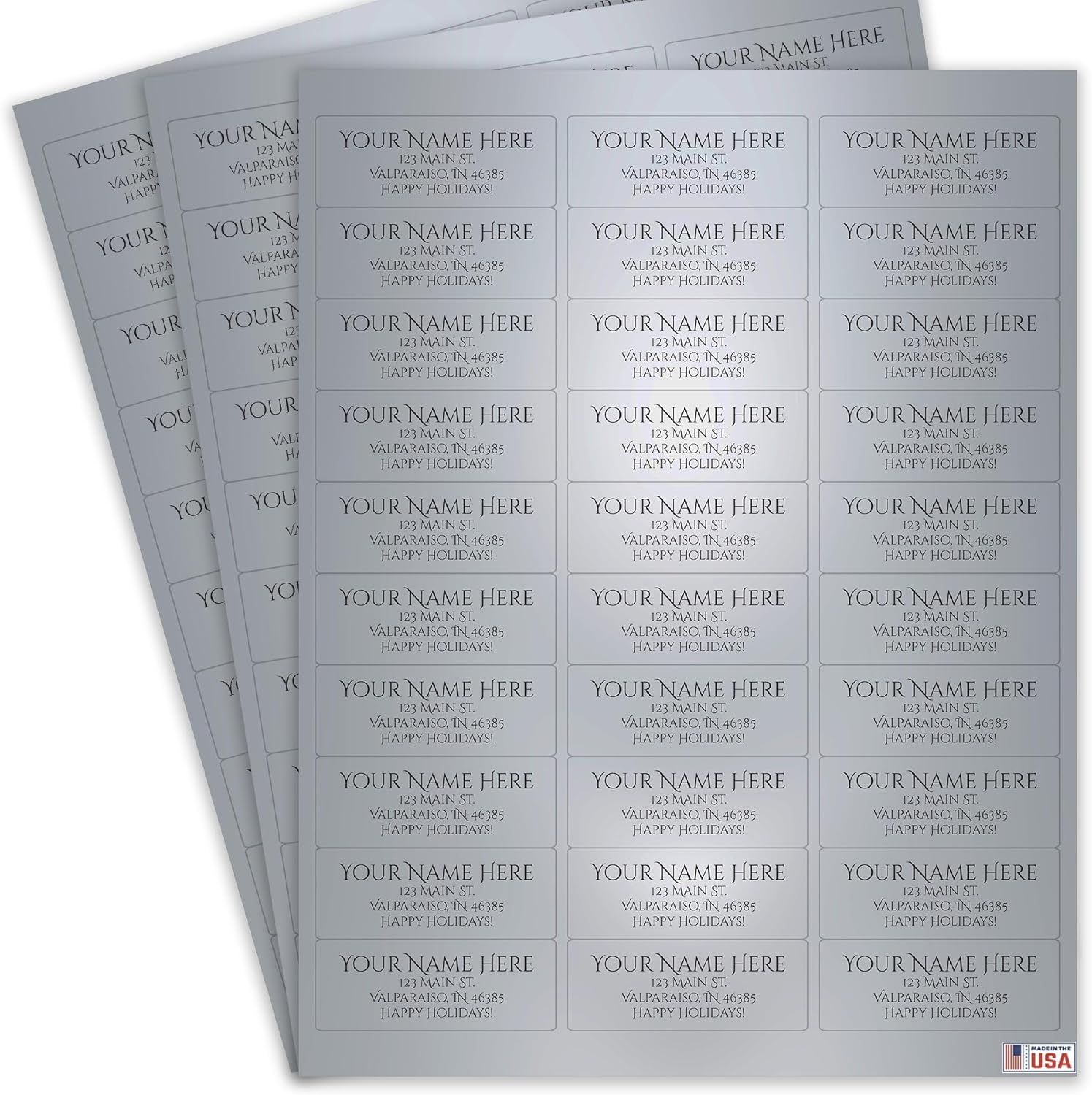 Personalized Return Address Labels - Made in The U.S.A. - 120 Labels - Great for Christmas Cards Mailings! (Silver)