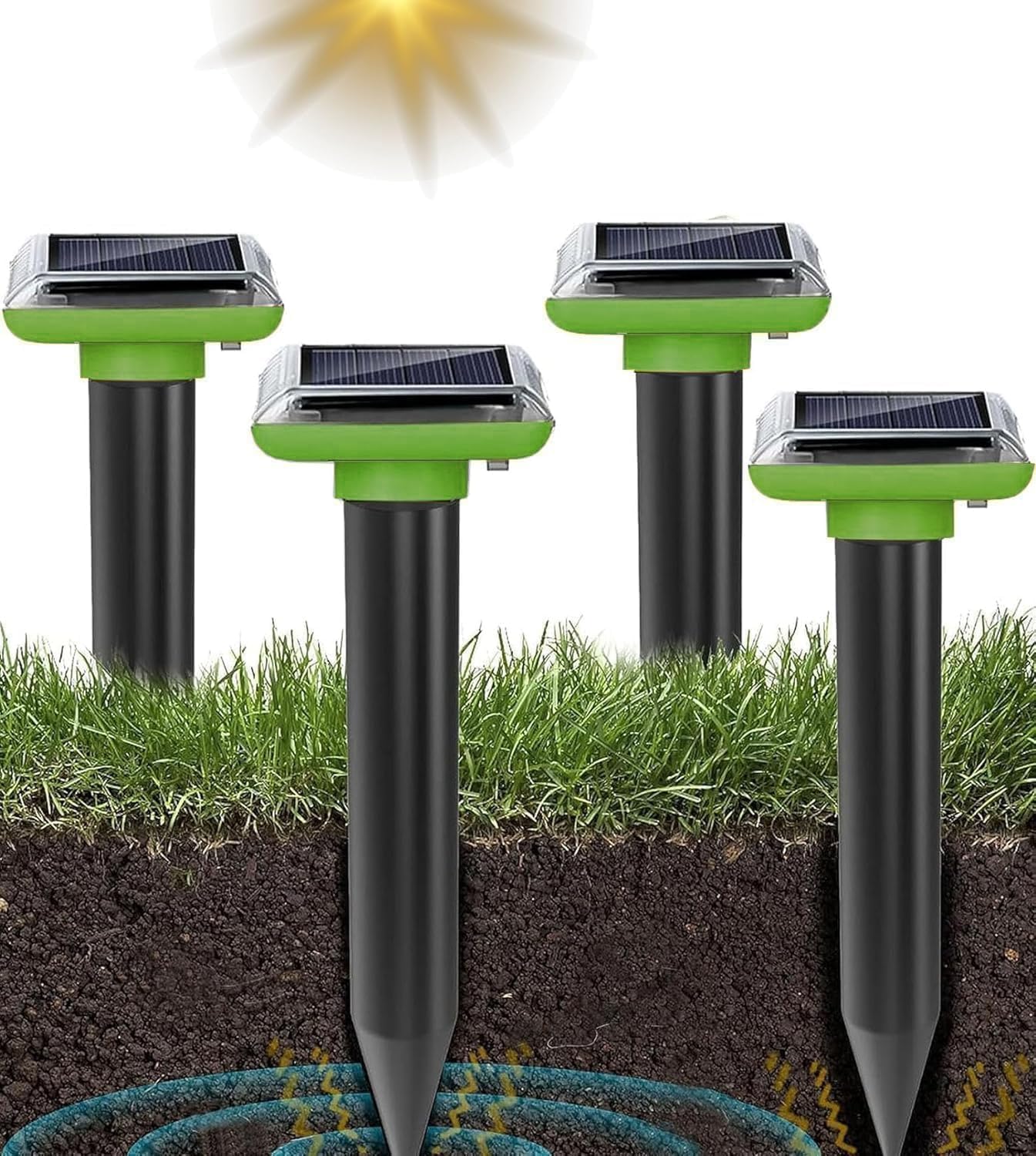 WUGEIN Scaccia Talpe Ultrasuoni Solare, Dissuasori per Talpe, Ultrasuoni per Topi da esterno 4 Pezzi, Repellente Ultrasuoni Respinge Serpente,Gopher per Giardini e Prati