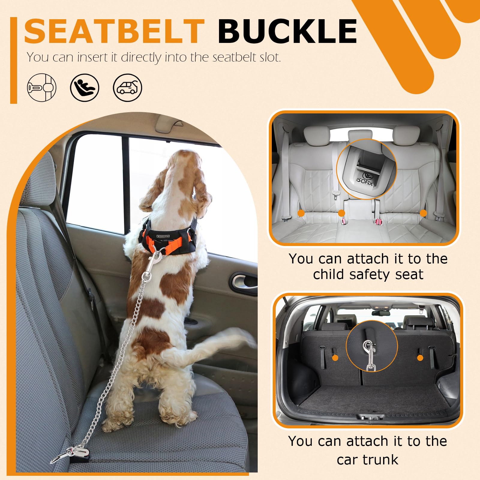 Harnais De Sécurité Pour Chien Voiture EFUTURETIME - Chaîne Acier Inoxydable Anti-Morsure | 53cm