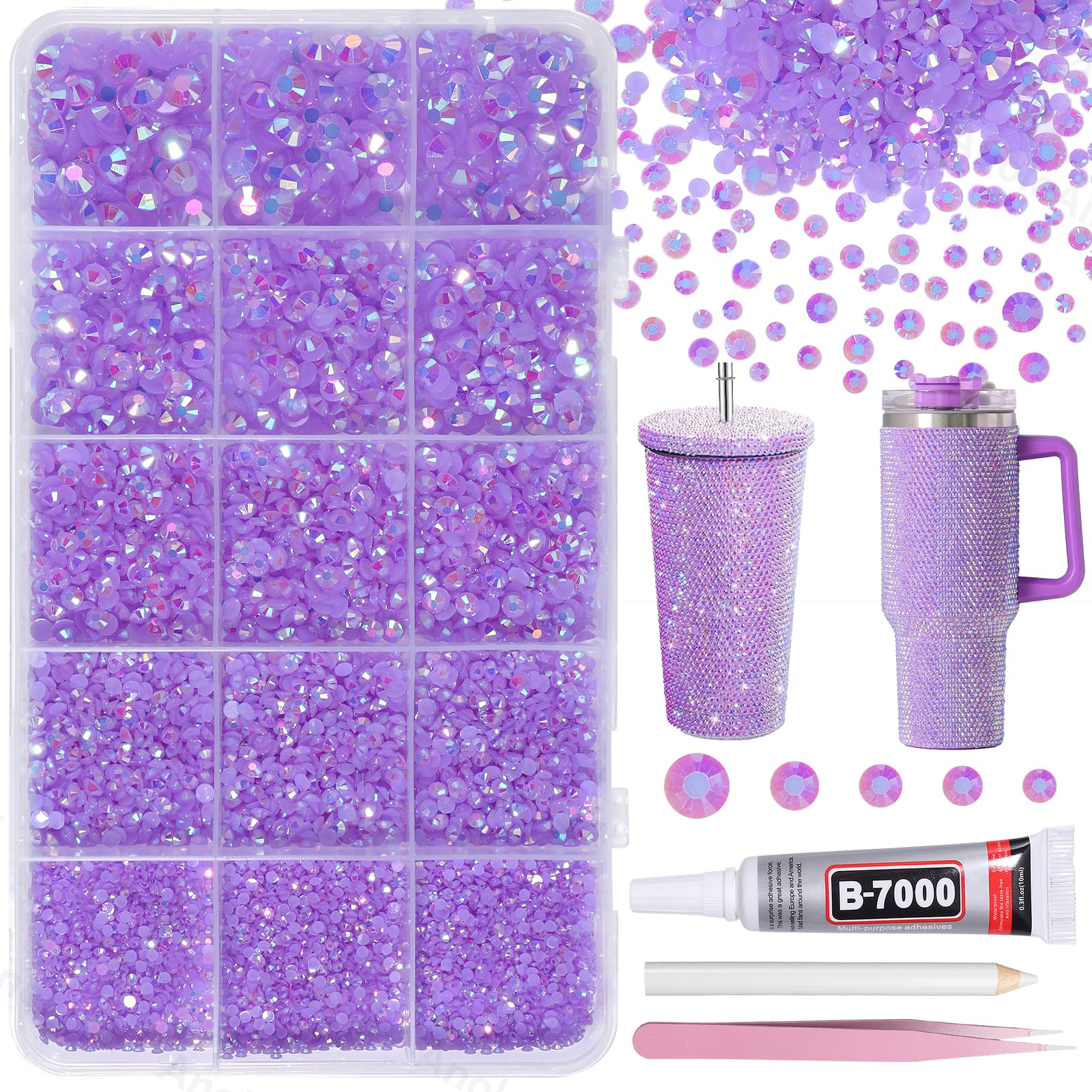 Photo 1 of 12000Pcs Purple Color Rhinestones for Bedazzling Kit, 2/3/4/5/6mm Mix Sizes Jelly Bedazzling Resin Gems, Purple Color Gems Bedazzling for Crafting, Flatback Resin Rhinestones for Craft DIY Face Makeup