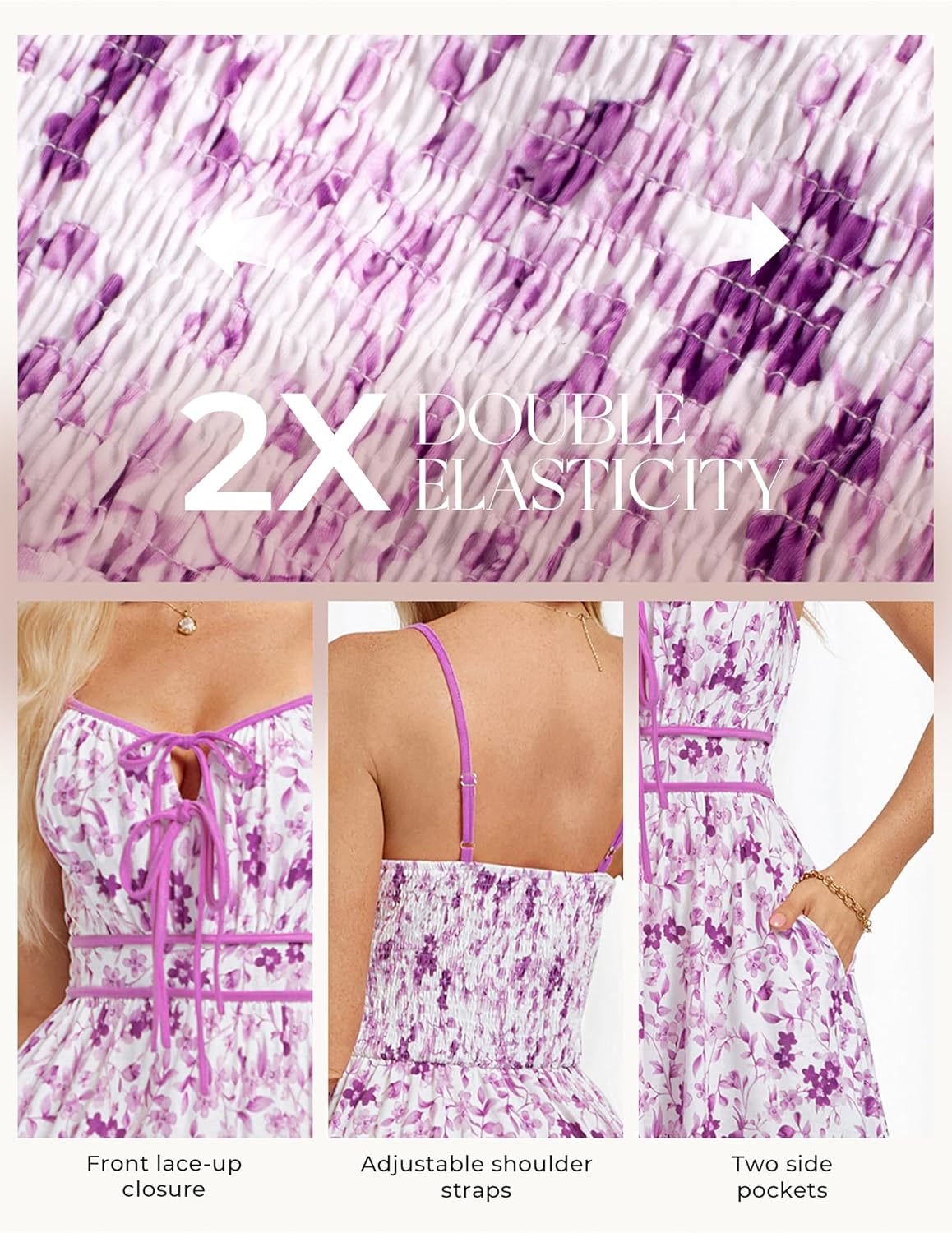 GRACE KARIN 2026 Women's Summer Maxi Dresses, Tie Front Floral Boho Dress, Spaghetti Strap Sundress with Pockets - Image 3