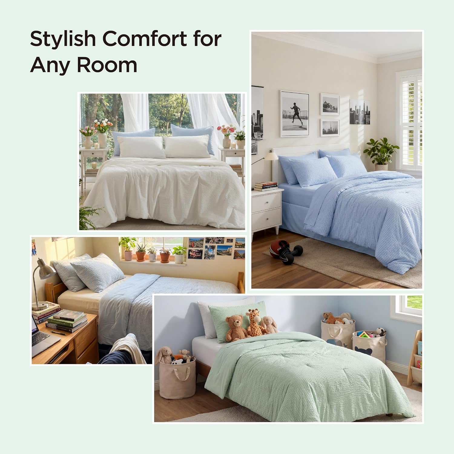 Bedsure SleepEase Cooling Comforter King Size for Summer, 3 Pieces White Seersucker Cooling Comforters for Hot Sleepers, Double-Sided Cool Tech Bedding Set with 1 Breathable Comforter, 2 Pillowcases