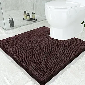 Smiry Luxury Chenille Toilet Rugs U-Shaped 24x24, Soft Absorbent Non-Slip Contour Bathroom Rugs for Toilet, Machine Washable Contoured Bath Mats, Brown